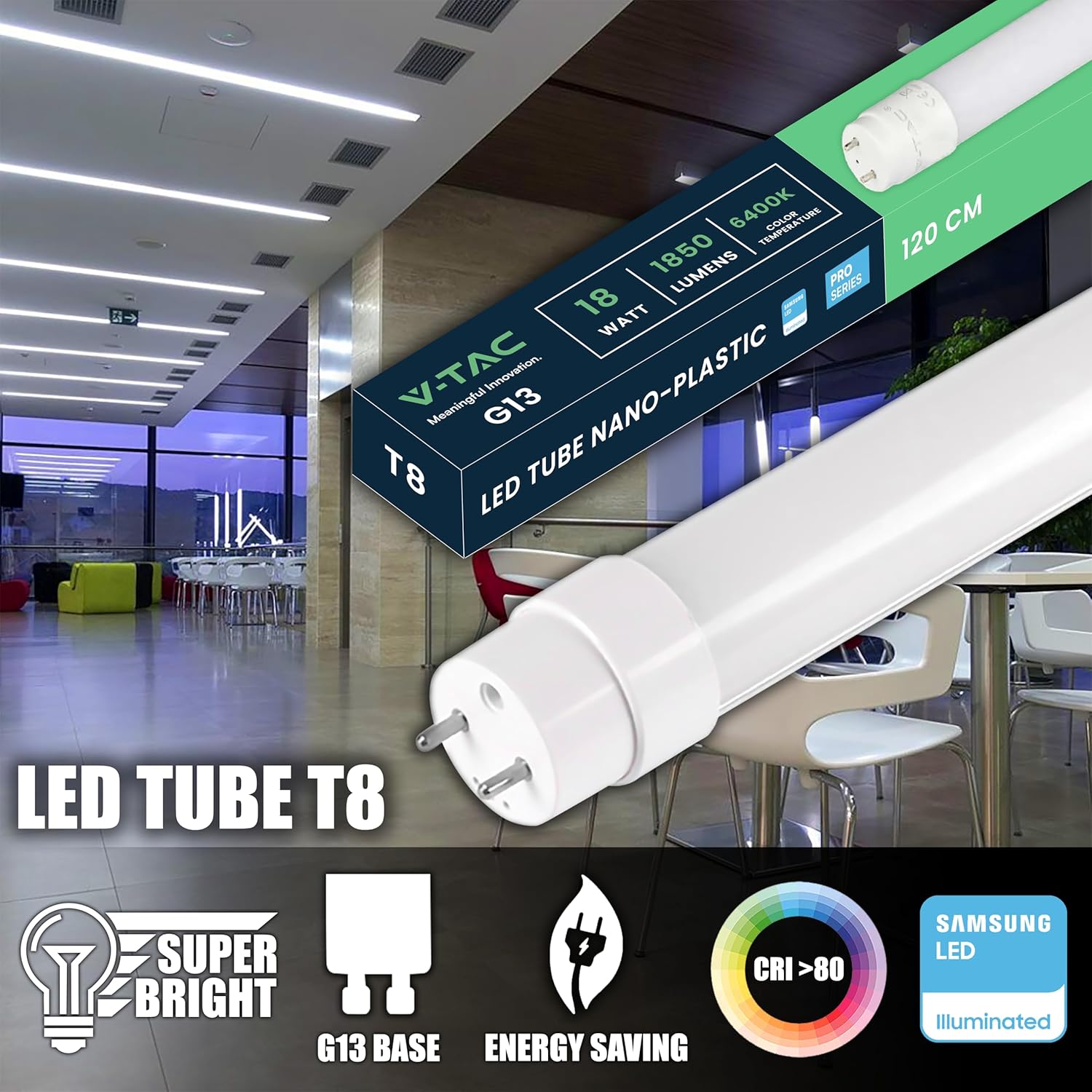 V-tac 25 Tubi LED 120 CM G13 18W 6500K - immagine 8