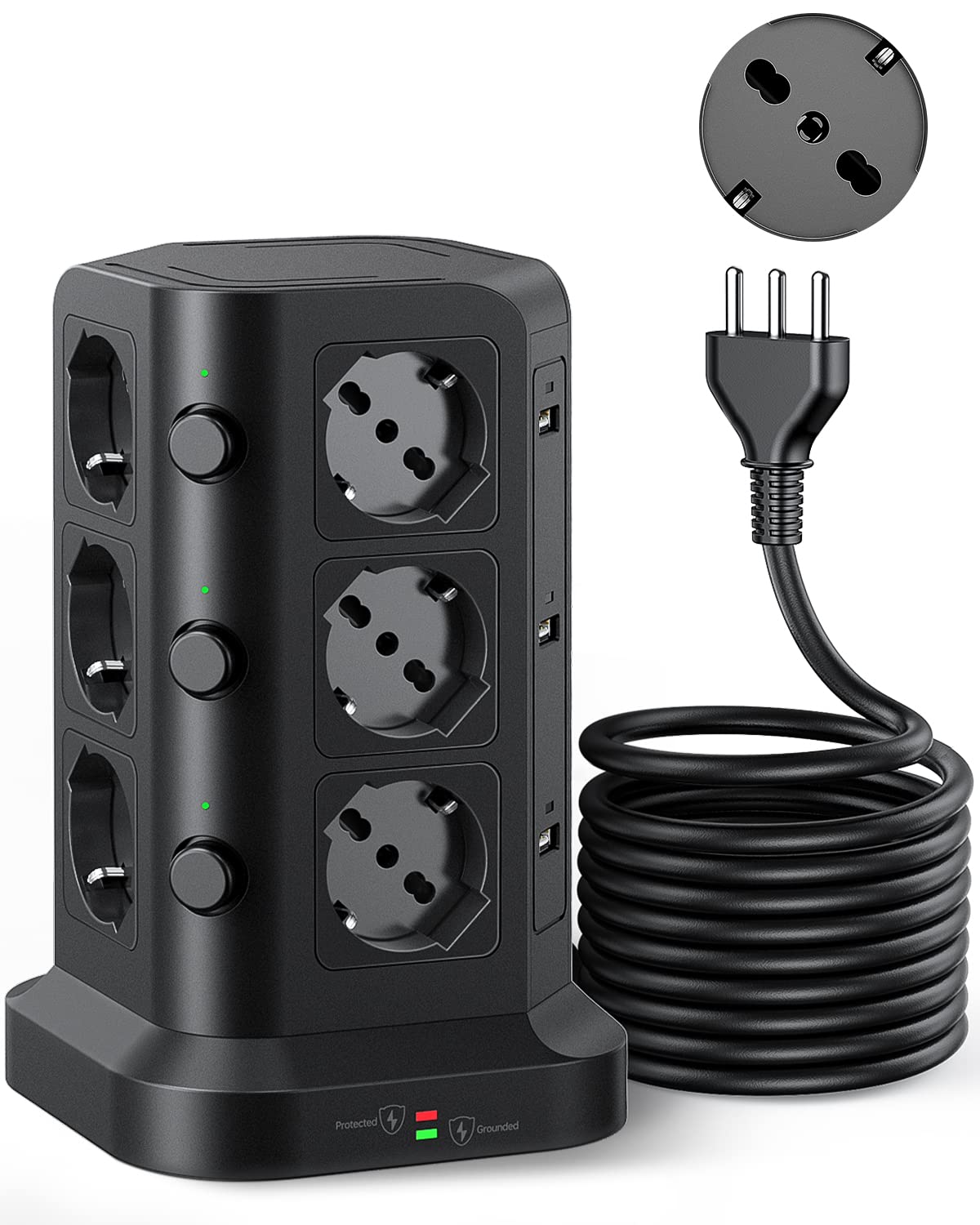 Koosla Ciabatta Elettrica Verticale 12 Prese + 6 USB, 5M