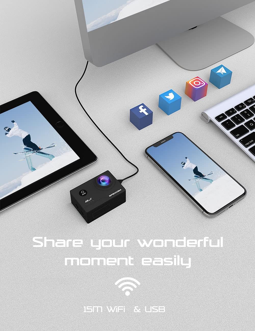 Apexcam 4K WiFi 20MP Action Cam Impermeabile 40M - immagine 5