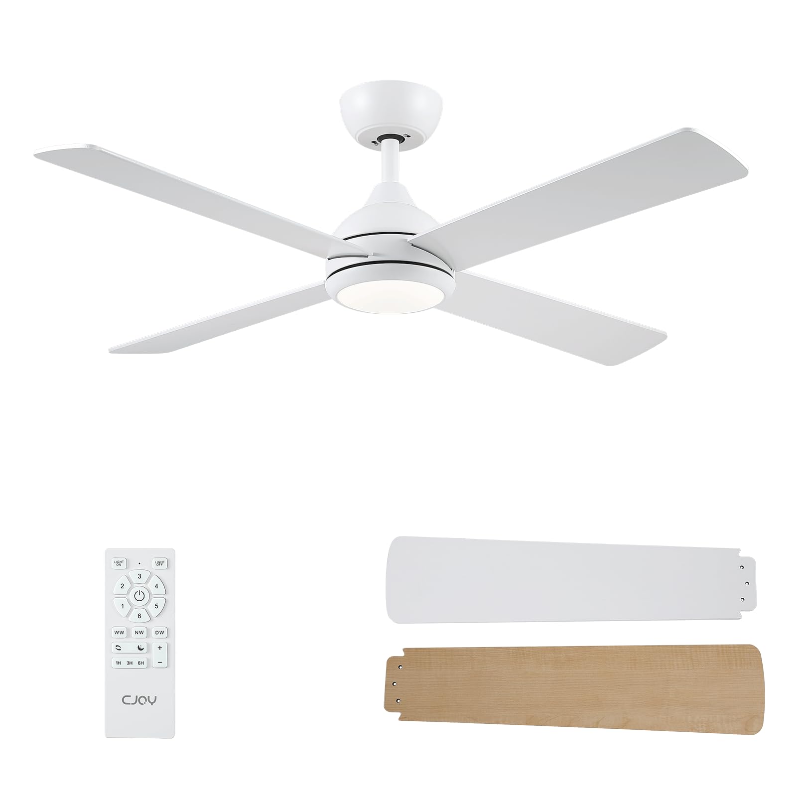 Cjoy Ventilatore da Soffitto con Luce 4 Pale 122cm, Bianco