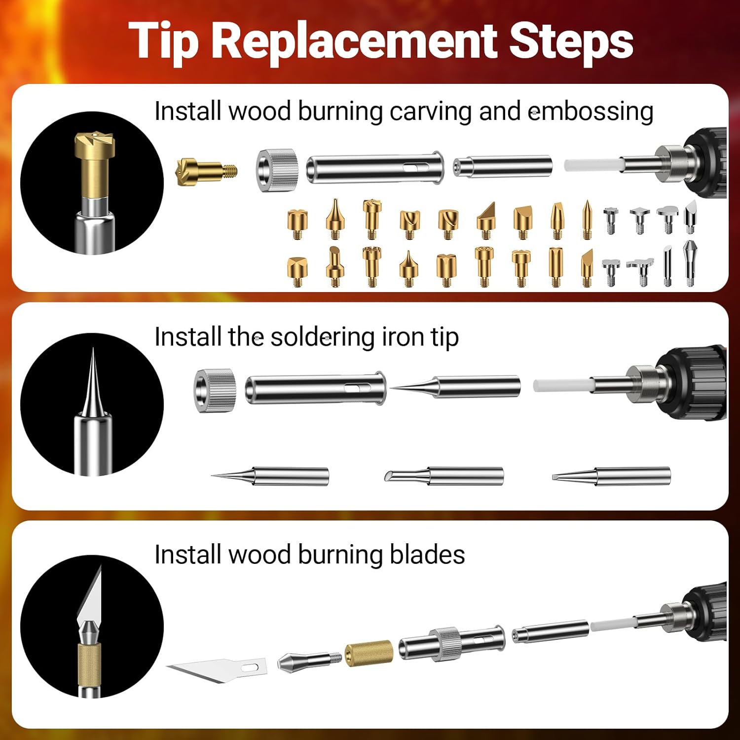 Kit Saldatore Portatile Pirografia 100W, 52 Pezzi - immagine 6