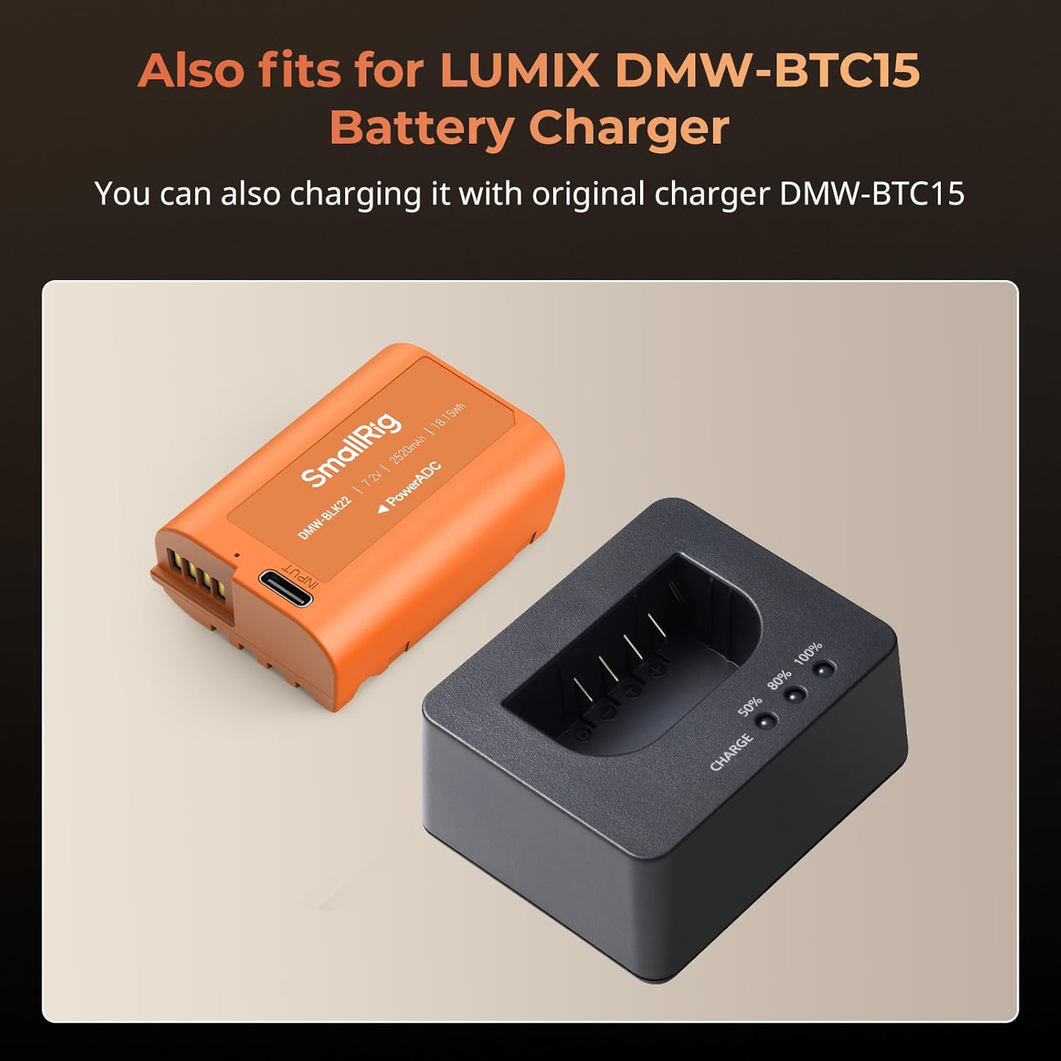 Smallrig DMW-BLK22 Batteria 2520mAh USB-C, Arancione - immagine 7