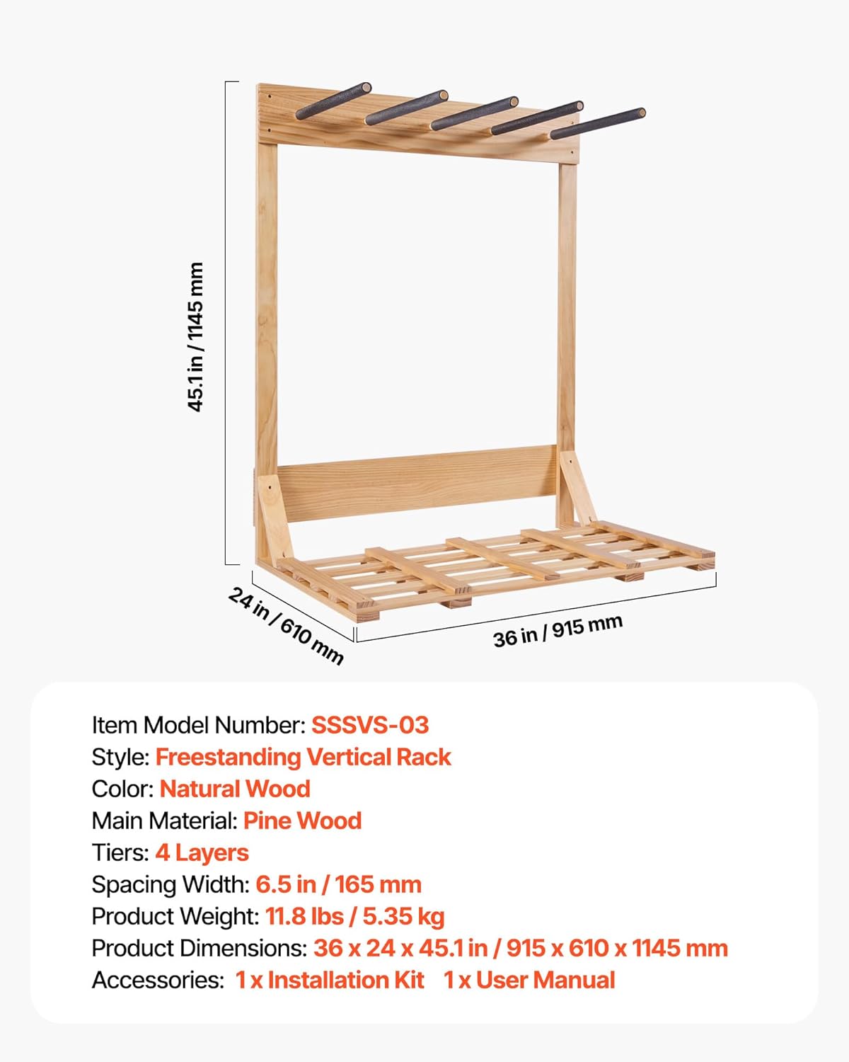 VEVOR Supporto Verticale per Tavole da Surf 4 Livelli - immagine 7