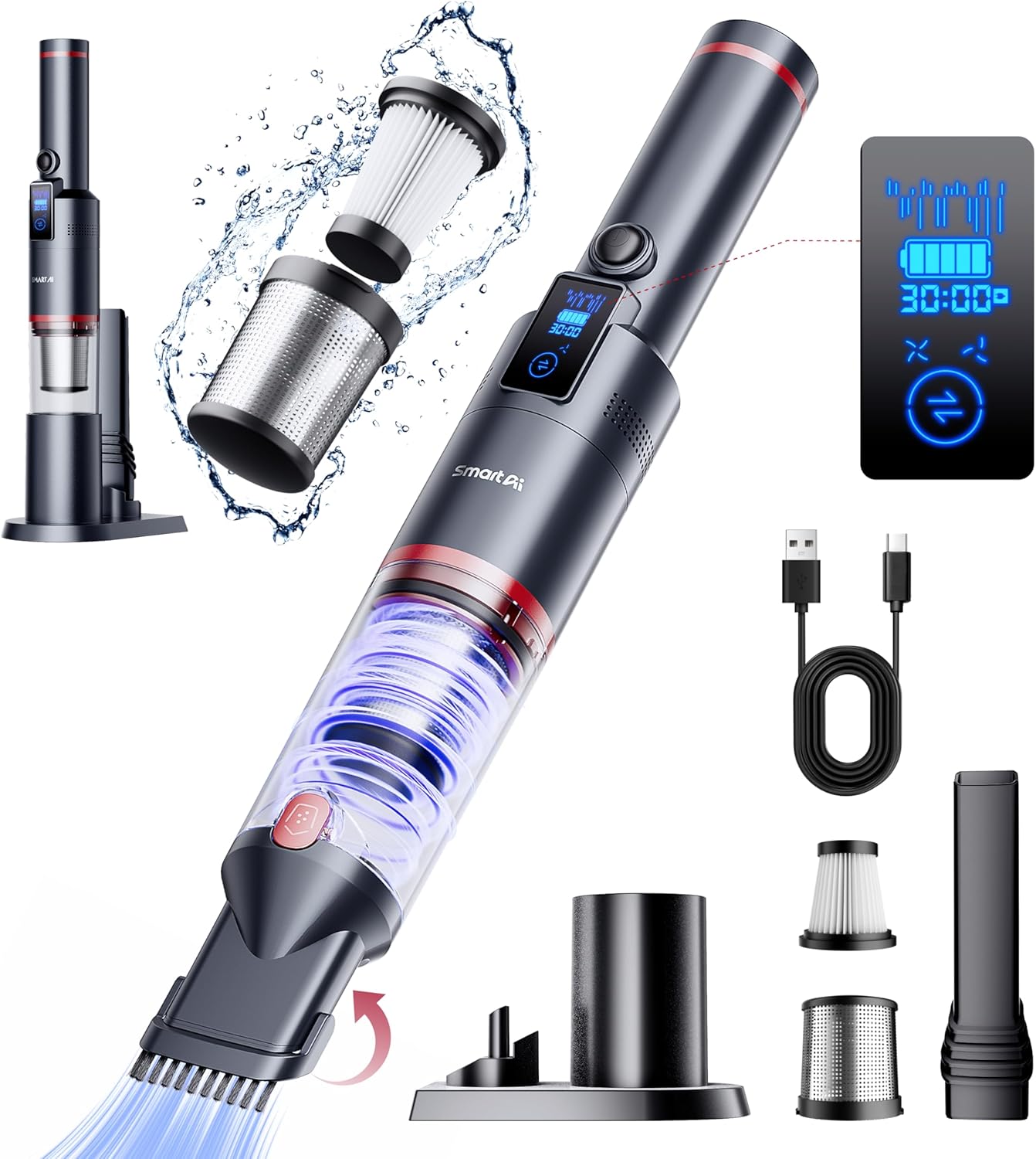 Smartai Aspirapolvere a Mano Senza Fili 17000 Pa