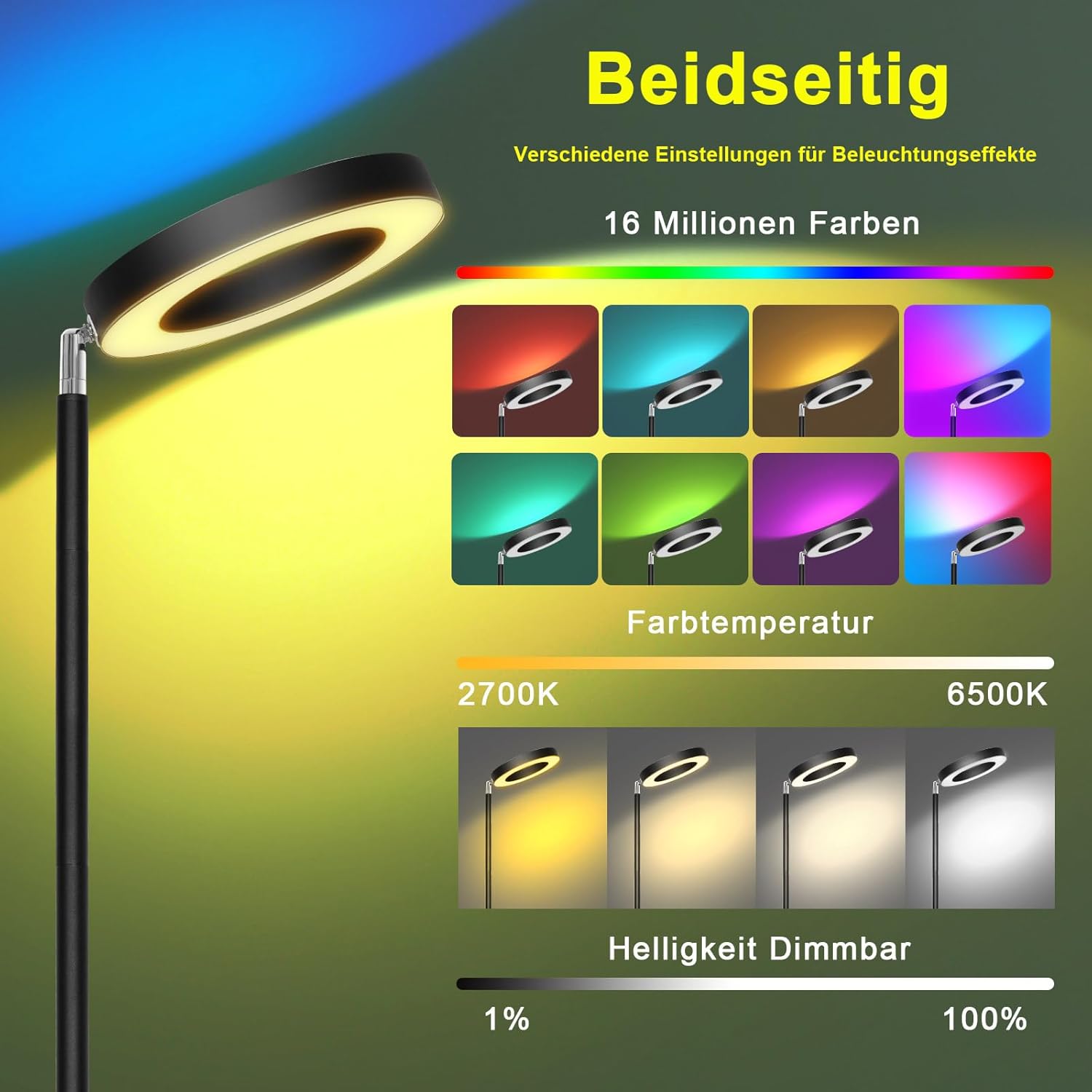 Lampada da Terra LED 42W WiFi con Illuminazione su due Lati - immagine 2