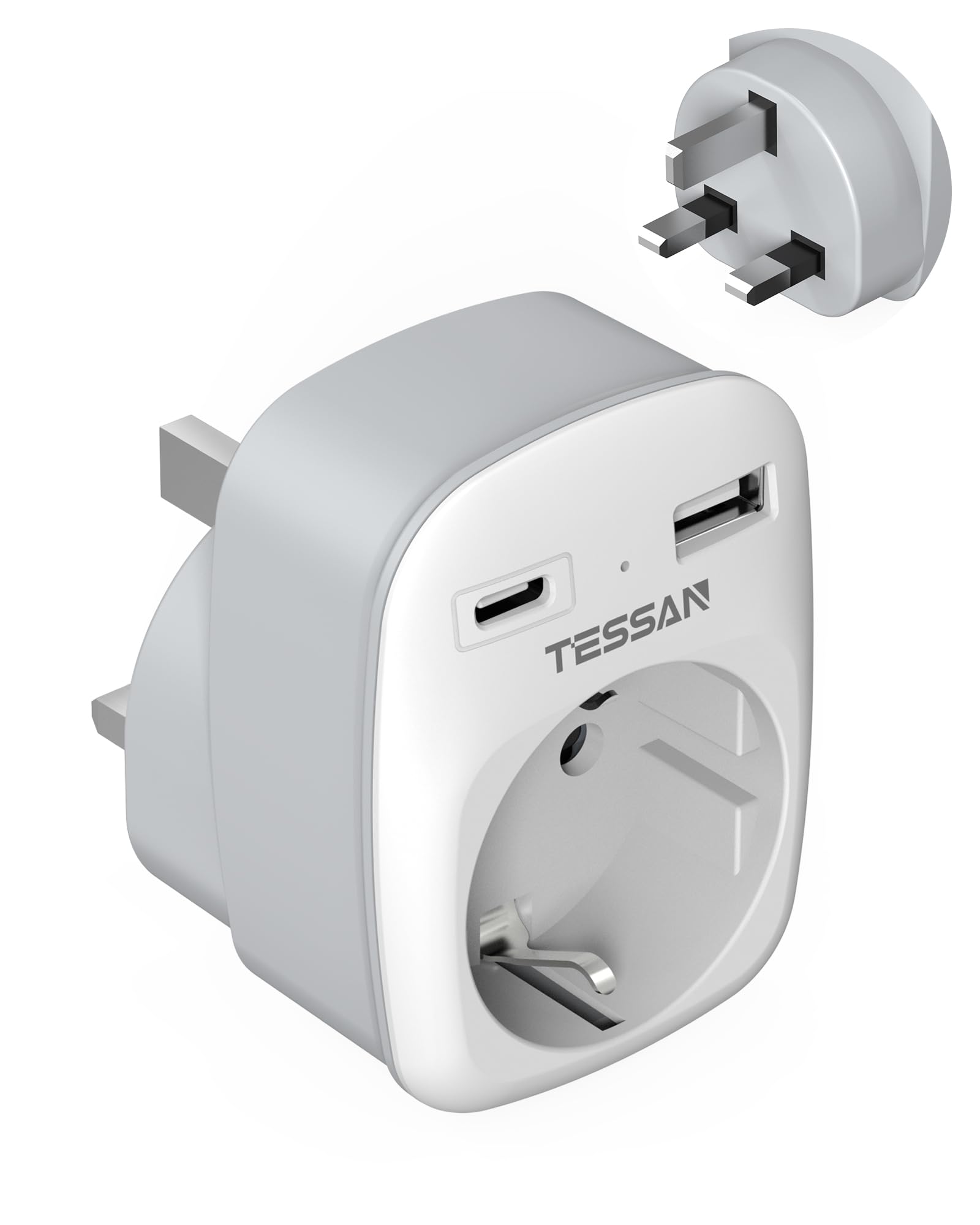 Tessan Adattatore Presa Inglese 3 in 1 con 2 USB