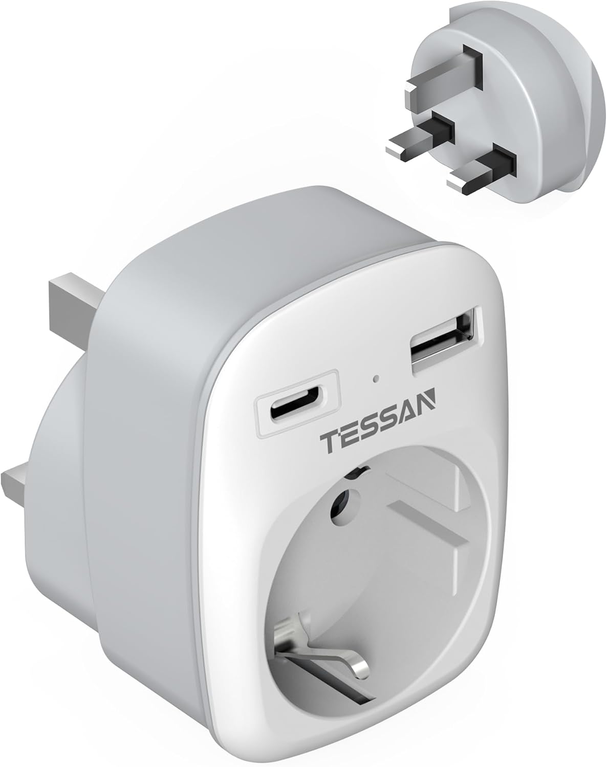 Tessan Adattatore Presa Inglese 3 in 1 con 2 USB - immagine 1
