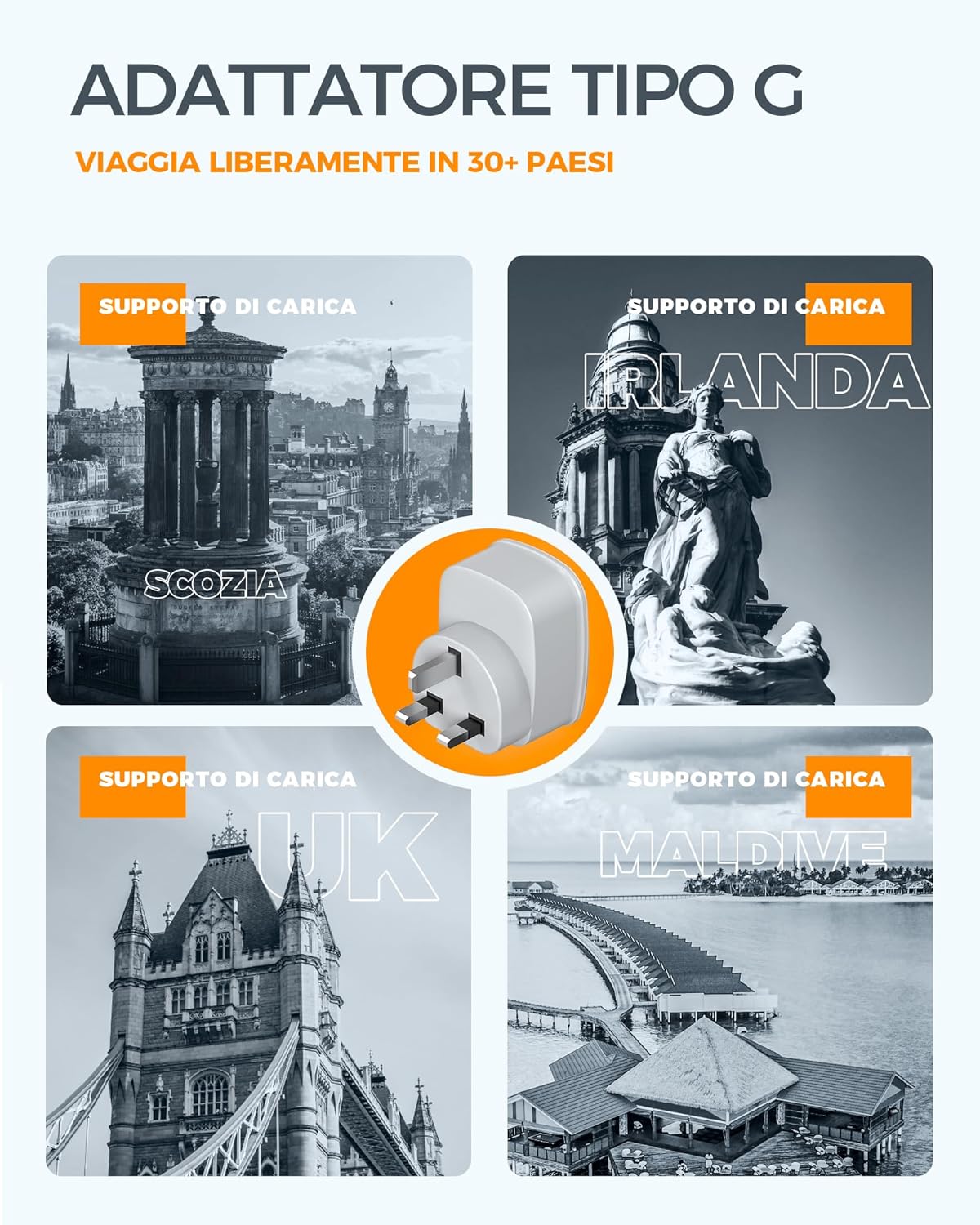 Tessan Adattatore Presa Inglese 3 in 1 con 2 USB - immagine 3