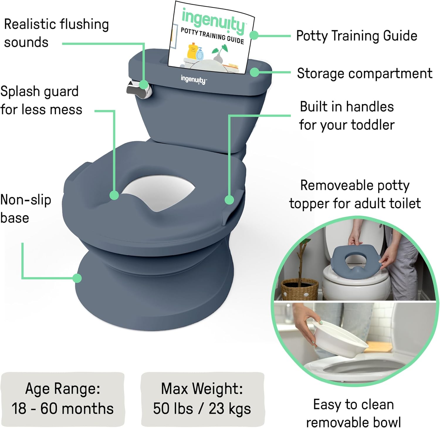 Ingenuity My Size Potty - Vasino Bambini Realistico 2-in-1, Blu - immagine 3