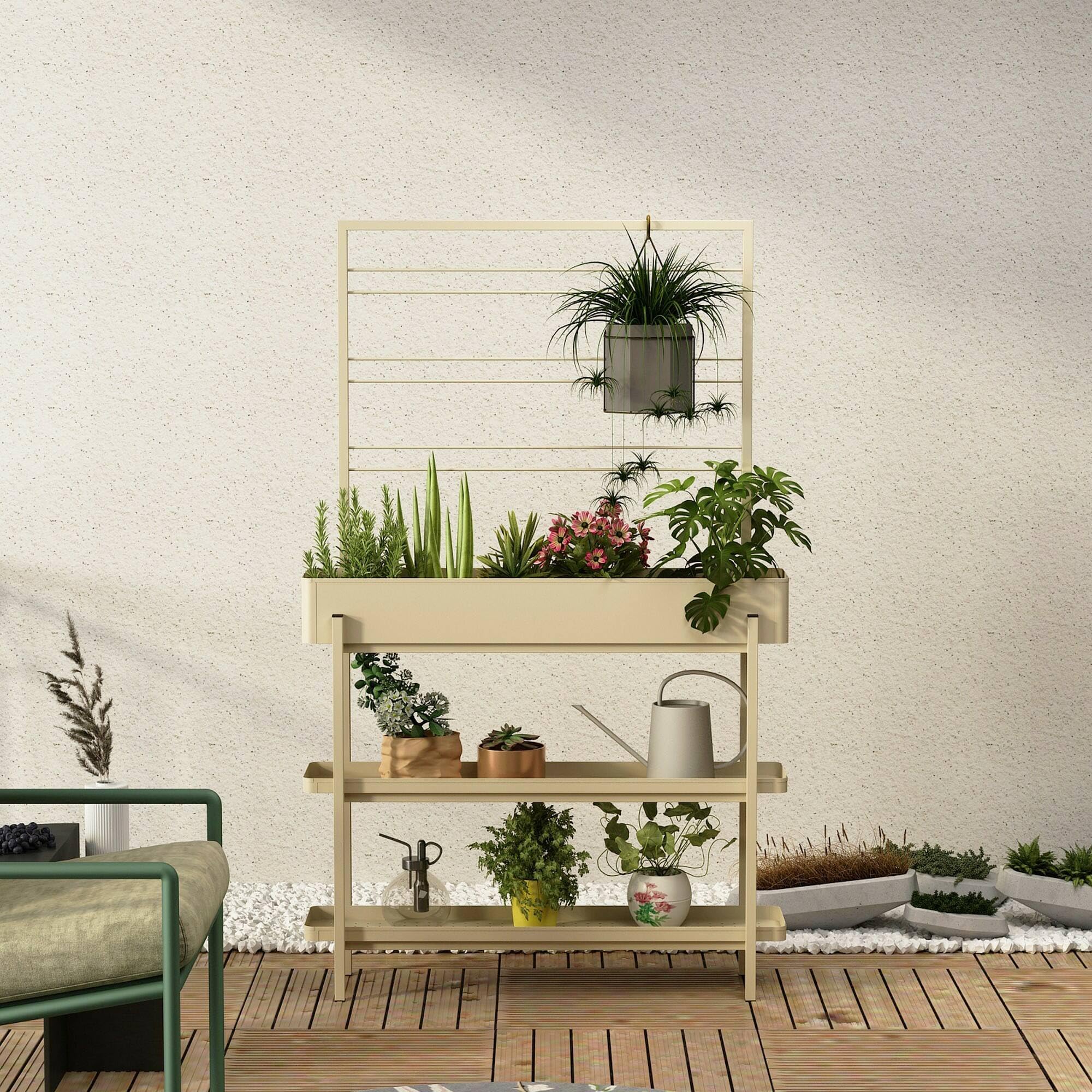 Dmora Fioriera Fragola 96x24 h155 cm, Panna