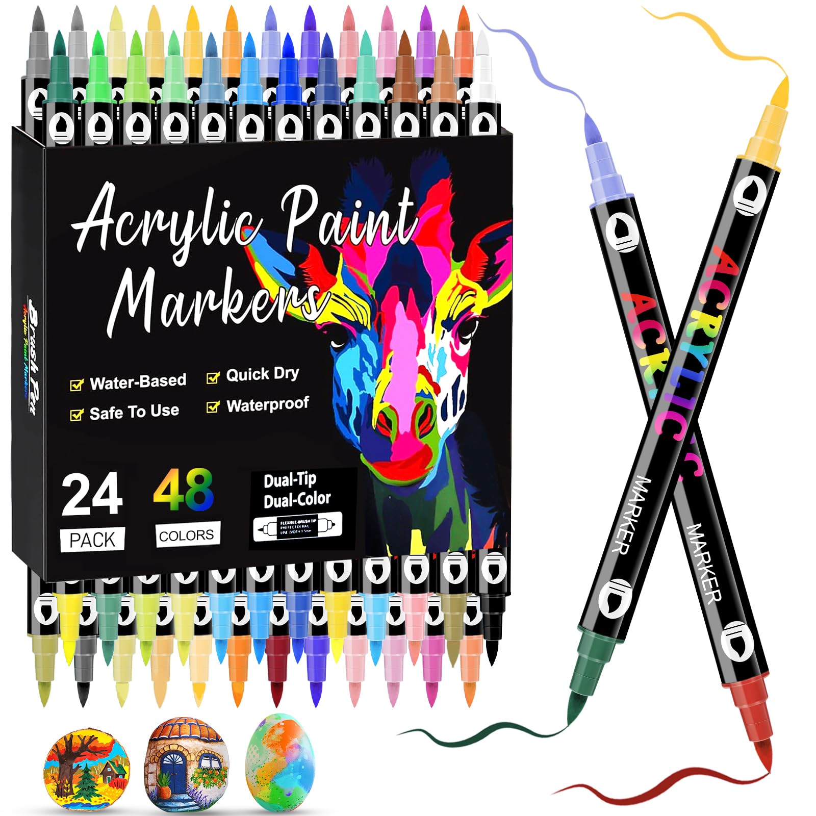 Pennarelli Acrilici Doppia Punta 48 Colori 24 Pezzi