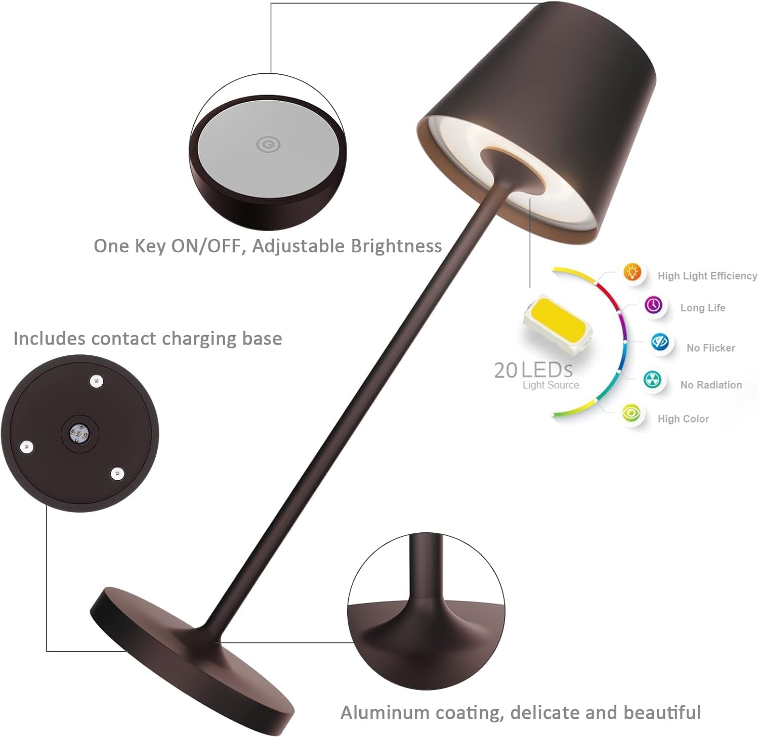 K-Bright Lampada LED da Tavolo Dimmerabile H38cm, Bronze - immagine 3