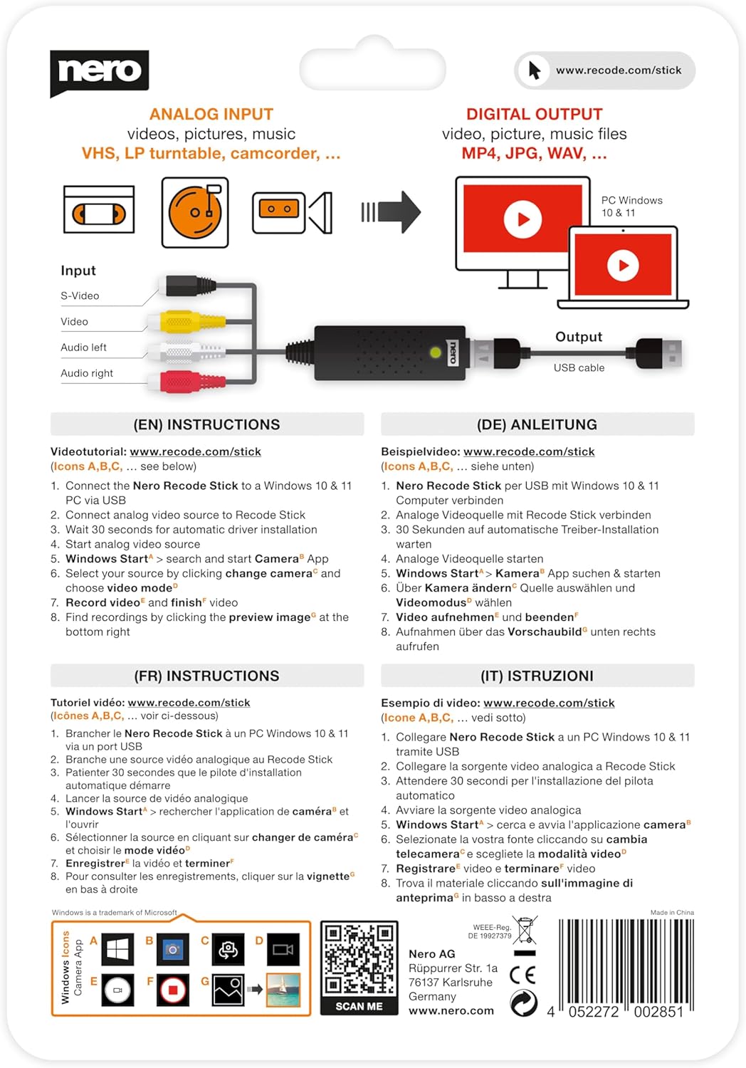 Nero Recode Stick - Digitalizzatore Videocassette con AI - immagine 2