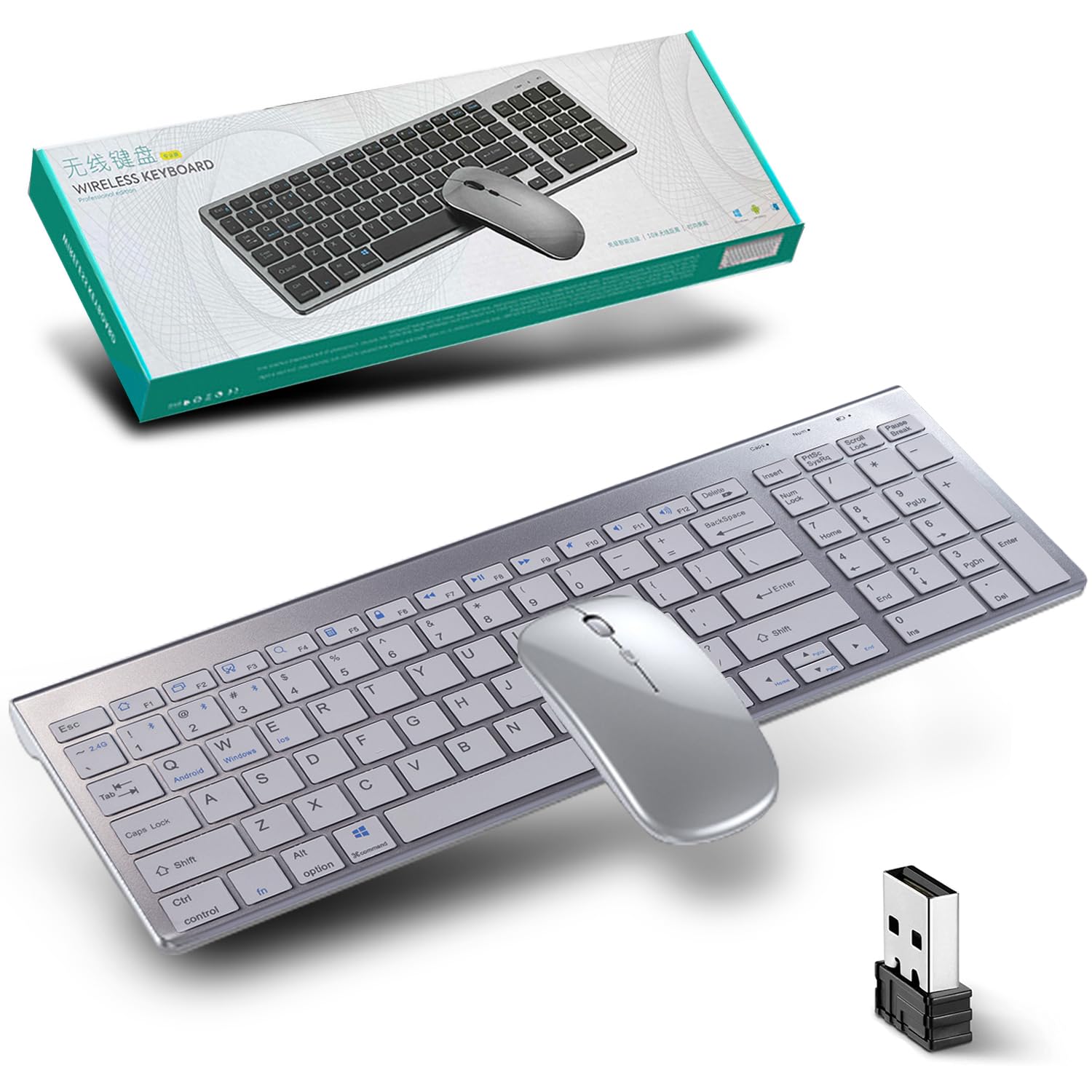 Set Tastiera e Mouse Wireless 2.4GHz e Bluetooth, QWERTY