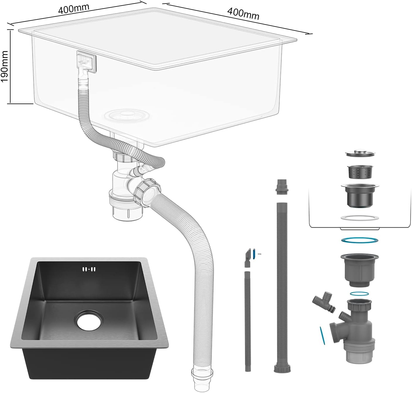 Ibergrif M84040B Lavello Cucina 40x40 cm - immagine 4
