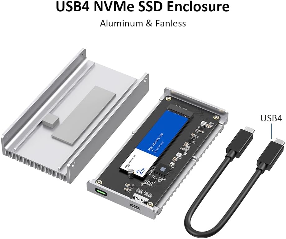 Akkyajaure Enclosure M.2 NVMe SSD Fanless 40Gbps, Silver - immagine 6