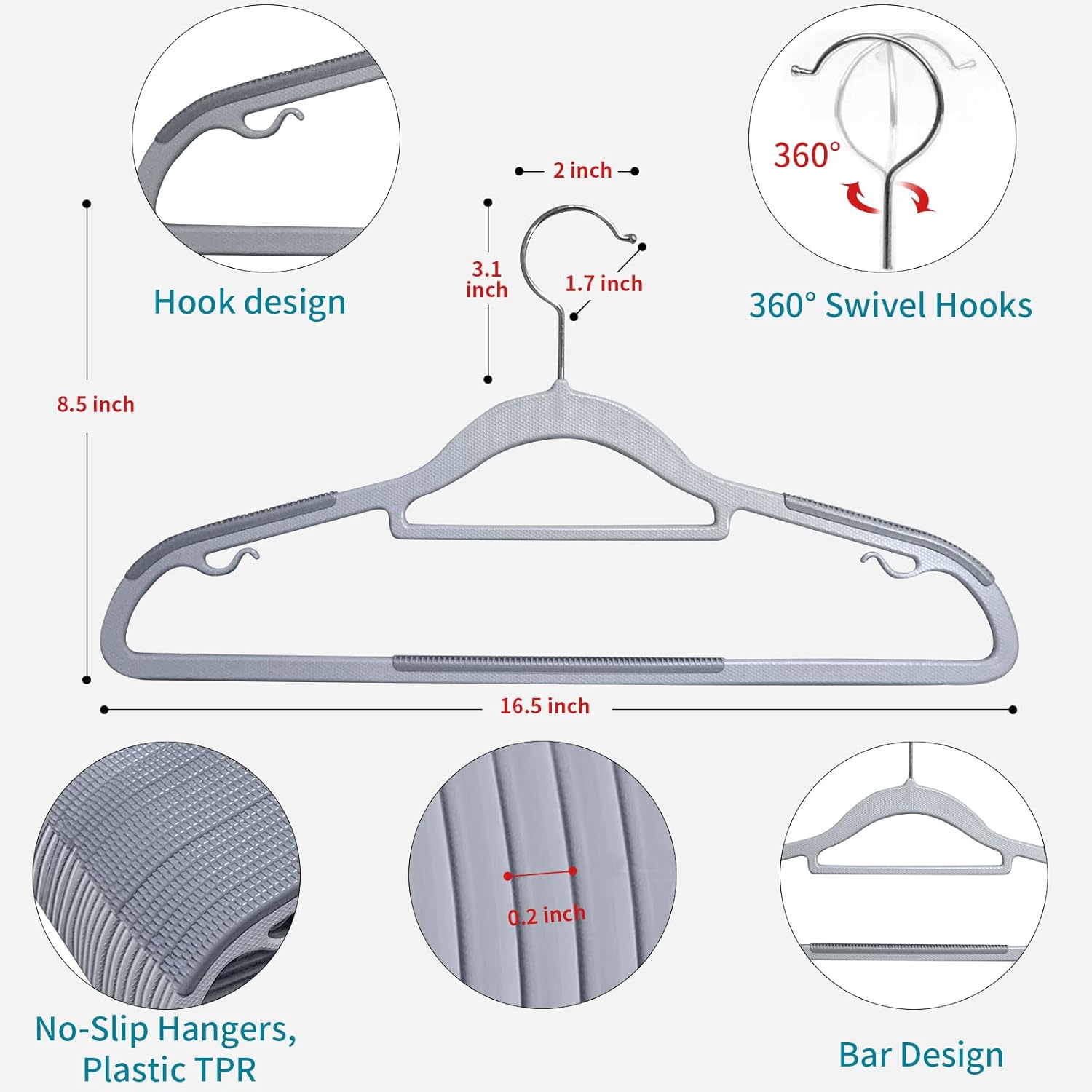 Abheng Grucce in Plastica 100 Pezzi, Grigio - immagine 4