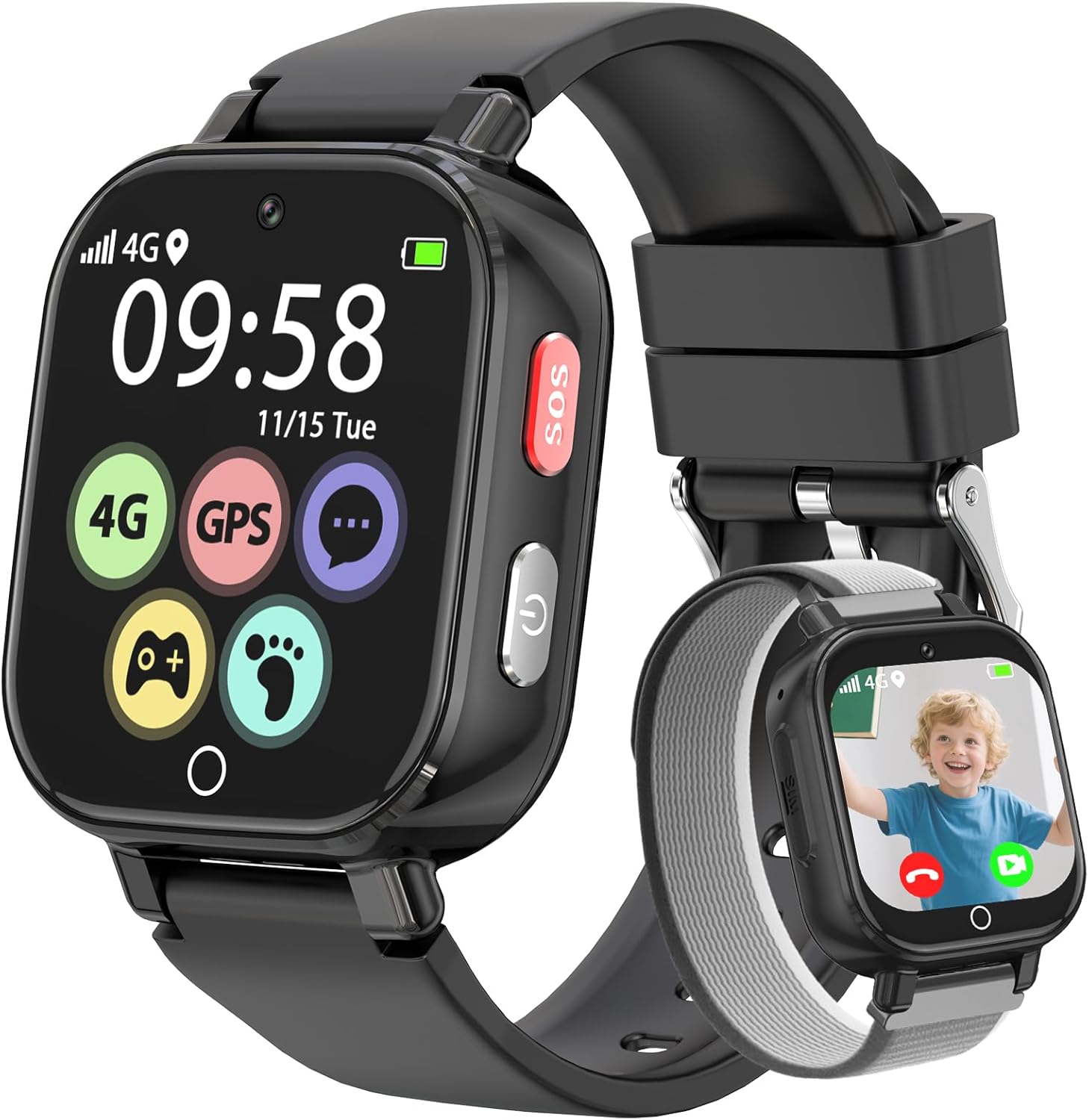 Smartwatch Bambini 4G GPS - Telefono Videochiamata, Nero - immagine 1