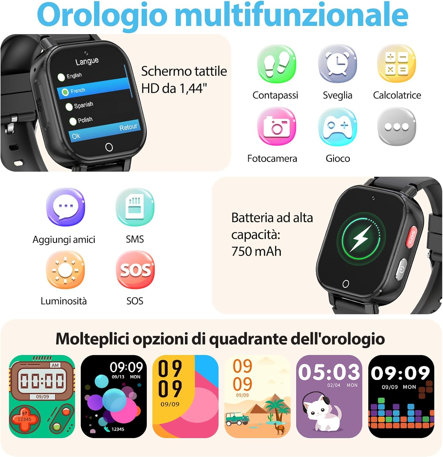 Smartwatch Bambini 4G GPS - Telefono Videochiamata, Nero - immagine 5