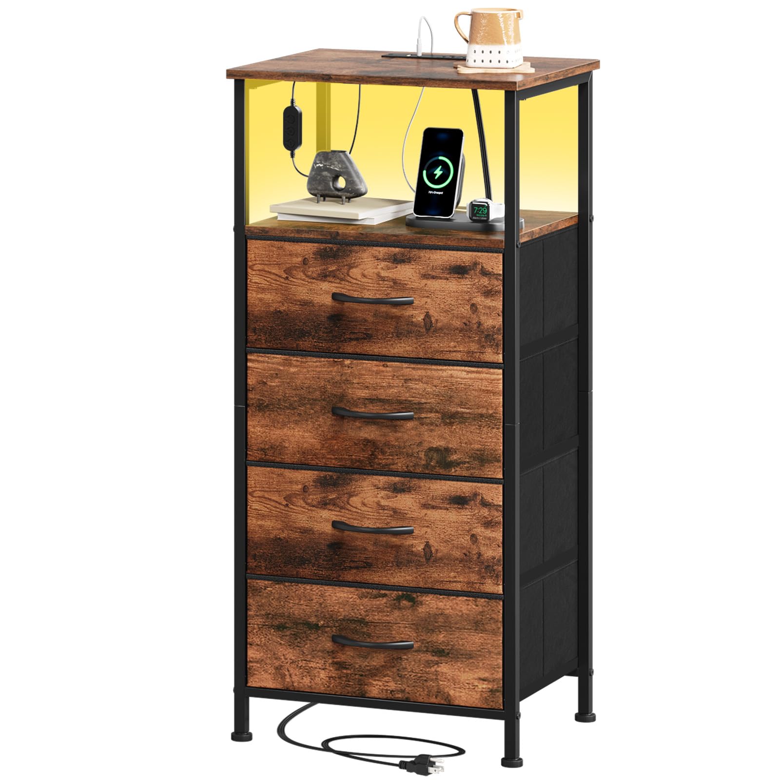 Somdot Comò 4 Cassetti con Stazione Ricarica e LED