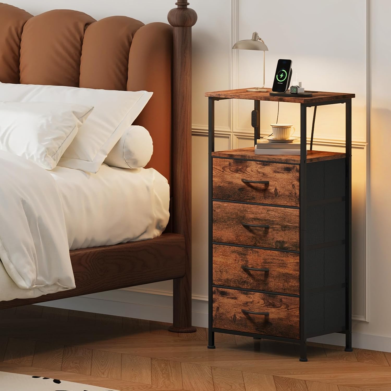 Somdot Comò 4 Cassetti con Stazione Ricarica e LED - immagine 2