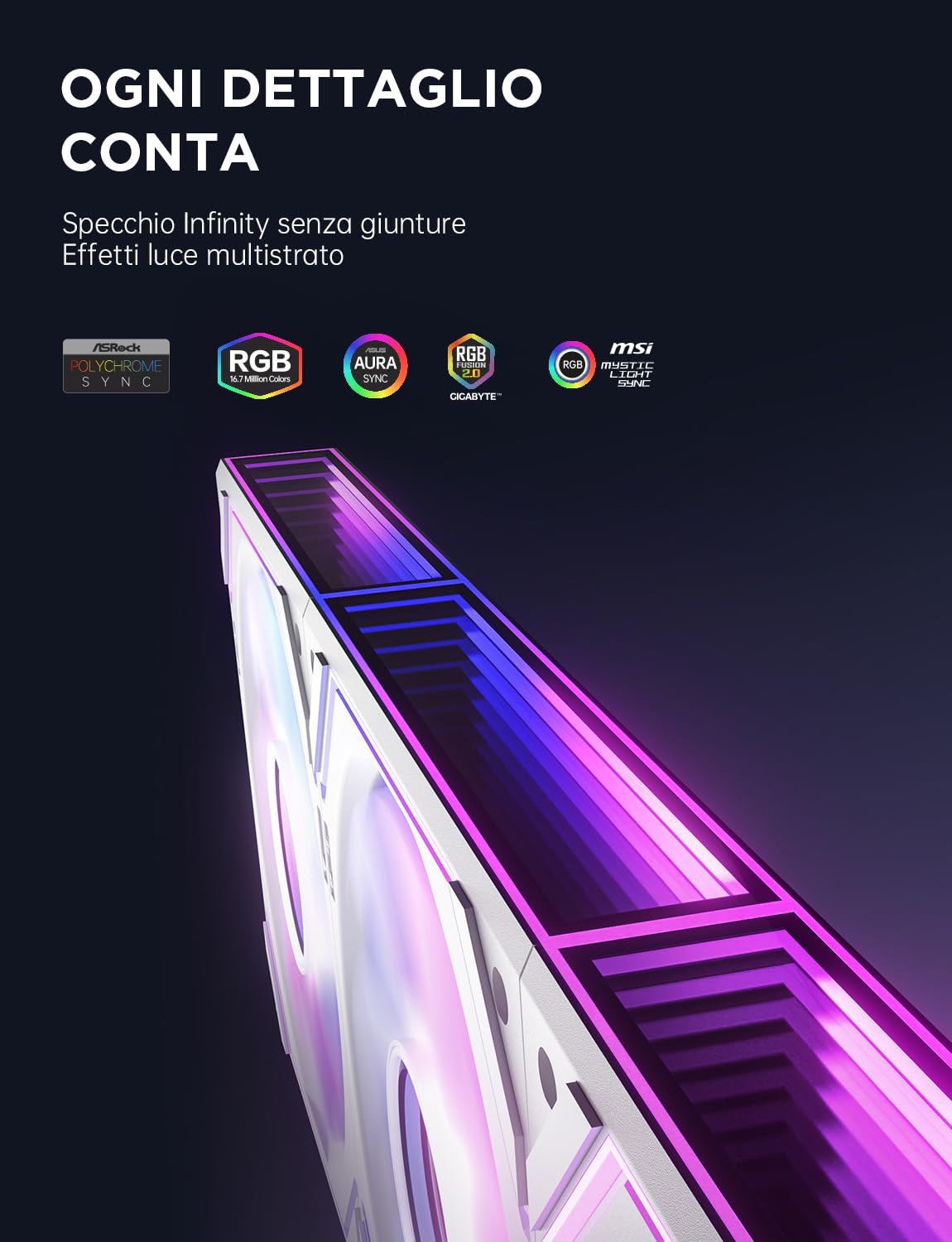 Asiahorse DAWN Pro RGB - Ventola PC 120mm ARGB 3 pezzi, Bianco - immagine 4