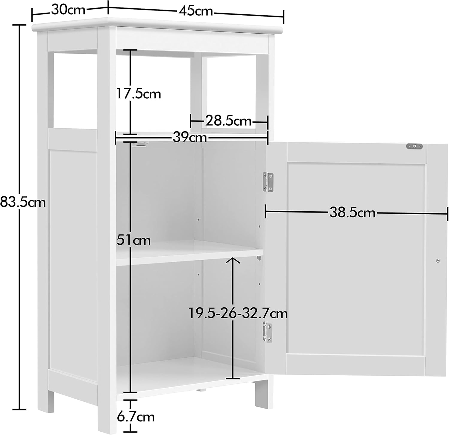 Yaheetech Mobile da Bagno 45x30x83.5cm, Bianco - immagine 3