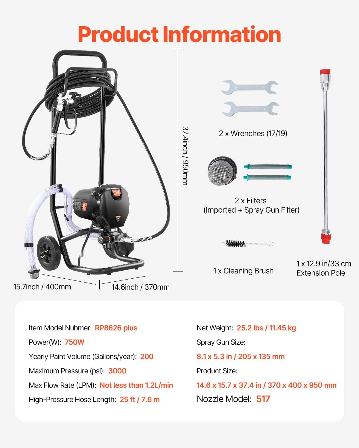Vevor Spruzzatore Vernice Airless Elettrico 750W 3000 PSI - immagine 8