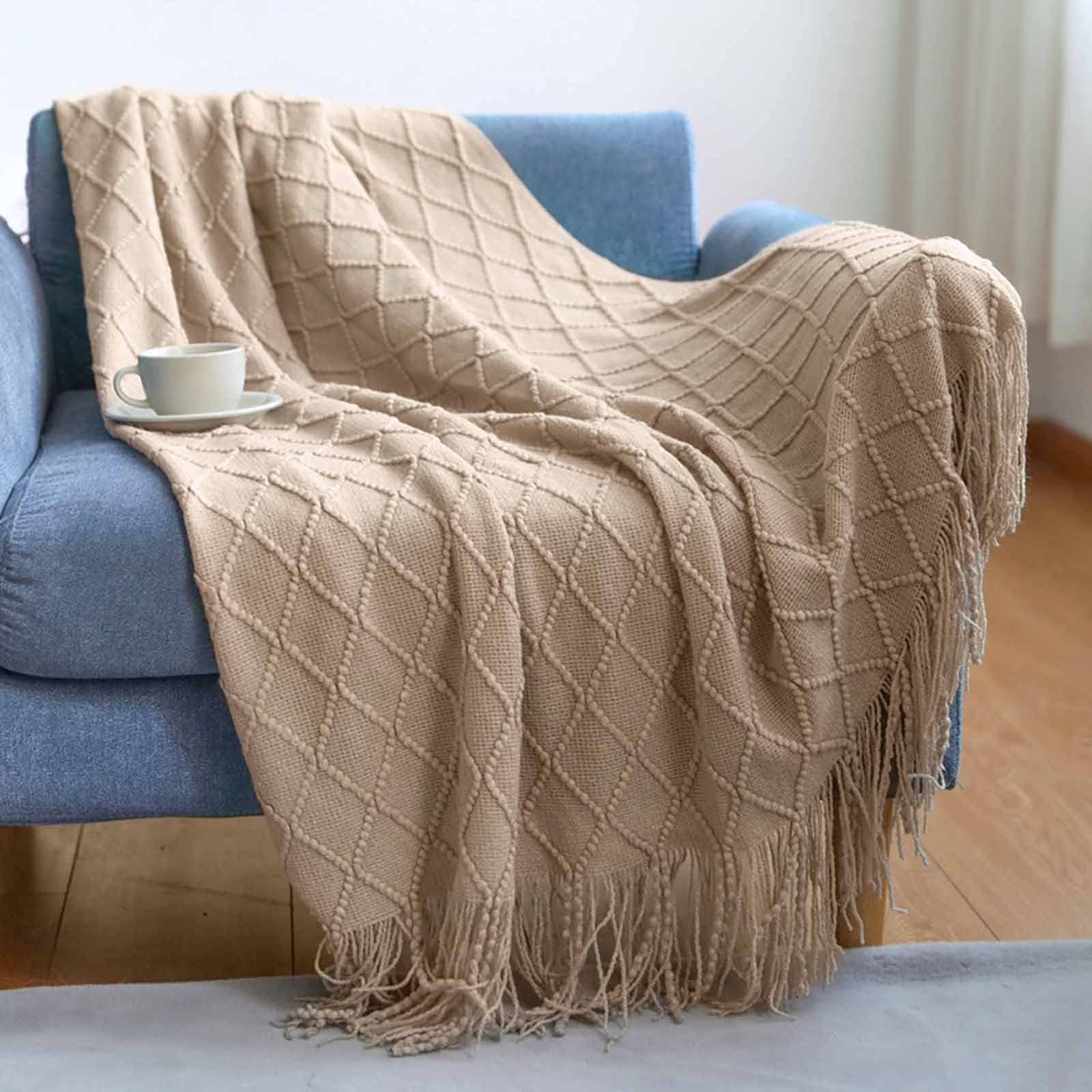 Lumisyne Coperta a Maglia Sfrangiata Tinta Unita 130x230cm