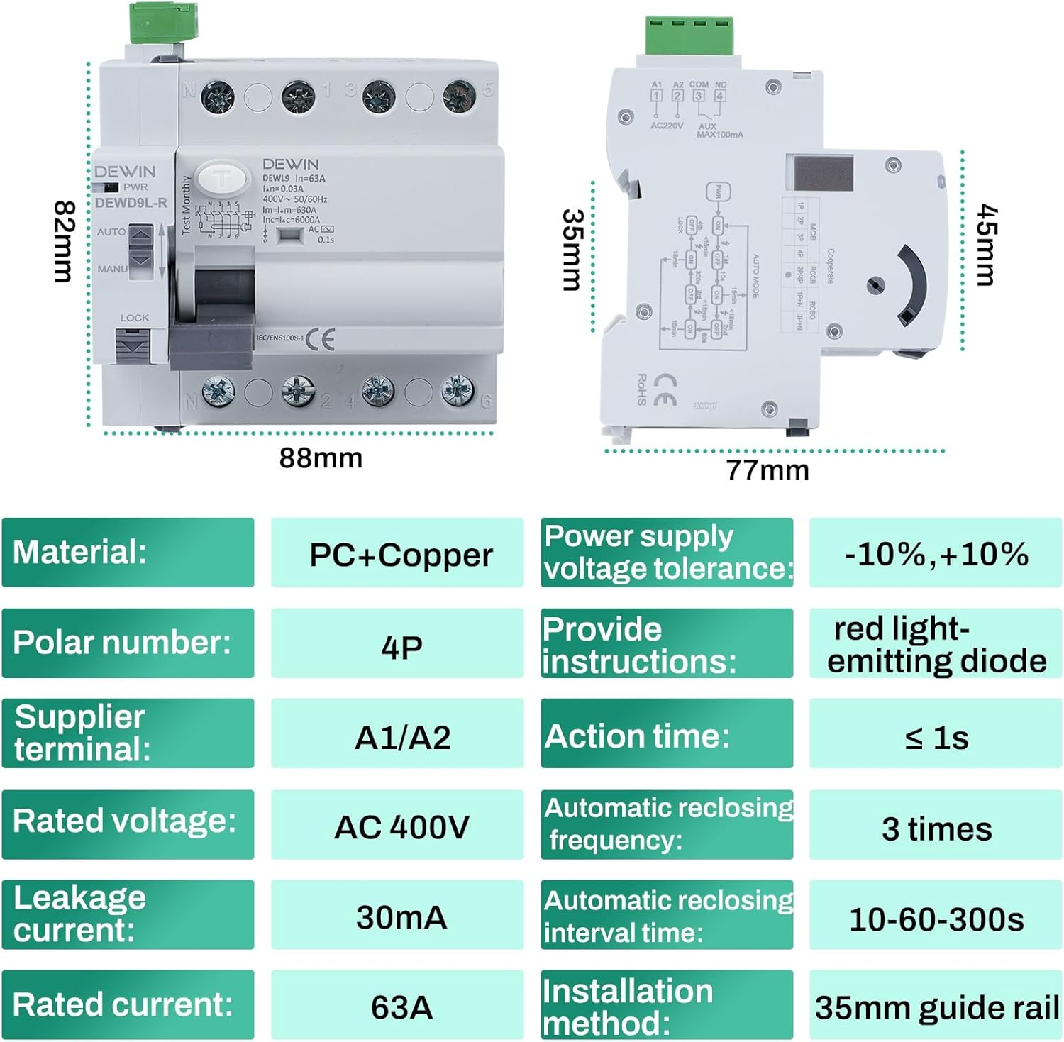 Dewin Interruttore Differenziale Riarmo Automatico 63A - immagine 5