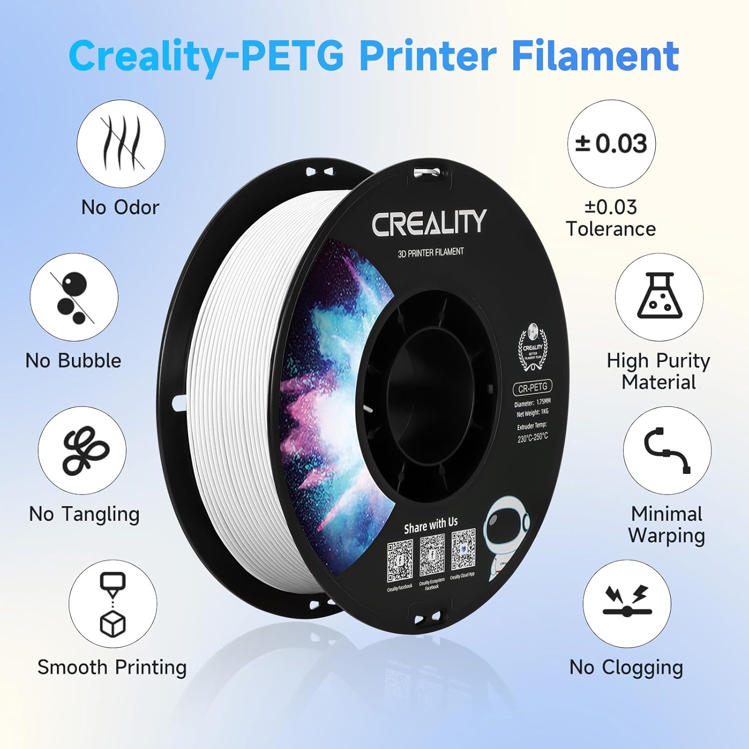 Creality Official Filamento PETG Nero 1.75mm 2Kg - immagine 2