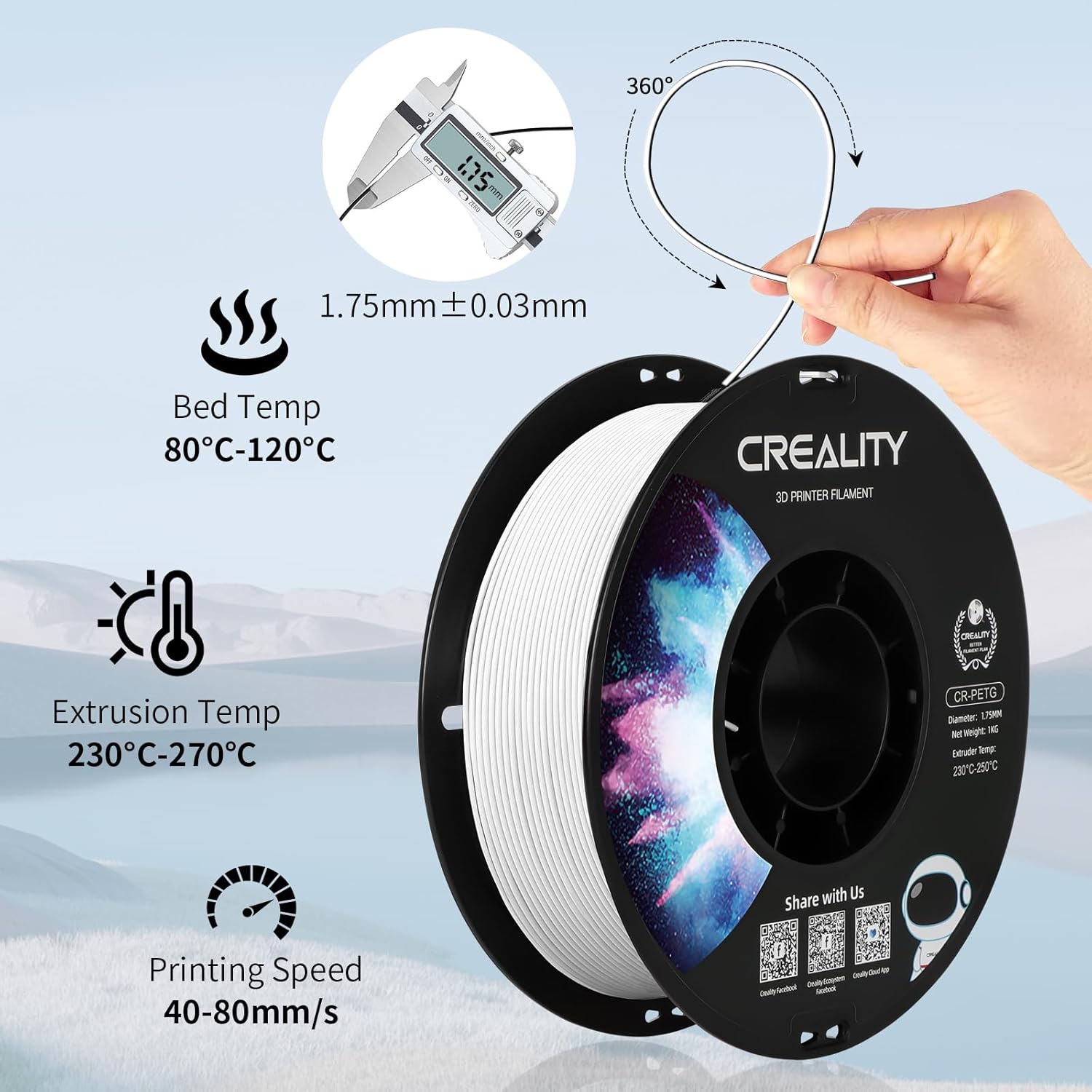 Creality Official Filamento PETG Nero 1.75mm 2Kg - immagine 3