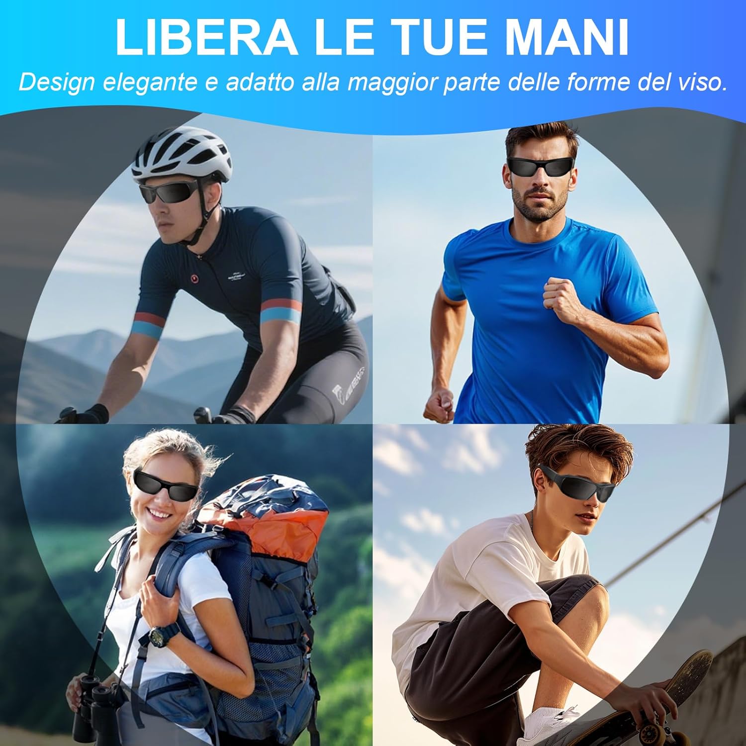 Occhiali da Sole Sport Mini Telecamera HD 1080p, Neri - immagine 6