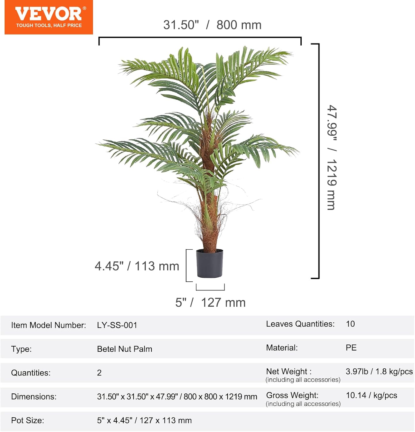 Vevor Albero Artificiale Areca Palma 1,22m (2 Pezzi) - immagine 8