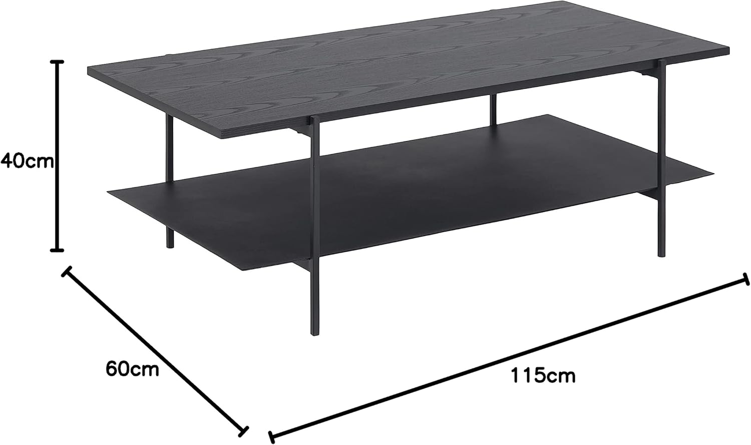 AC Design Furniture Augusta - Tavolino in legno, 40 x 115 x 60 cm, colore: Nero - immagine 3