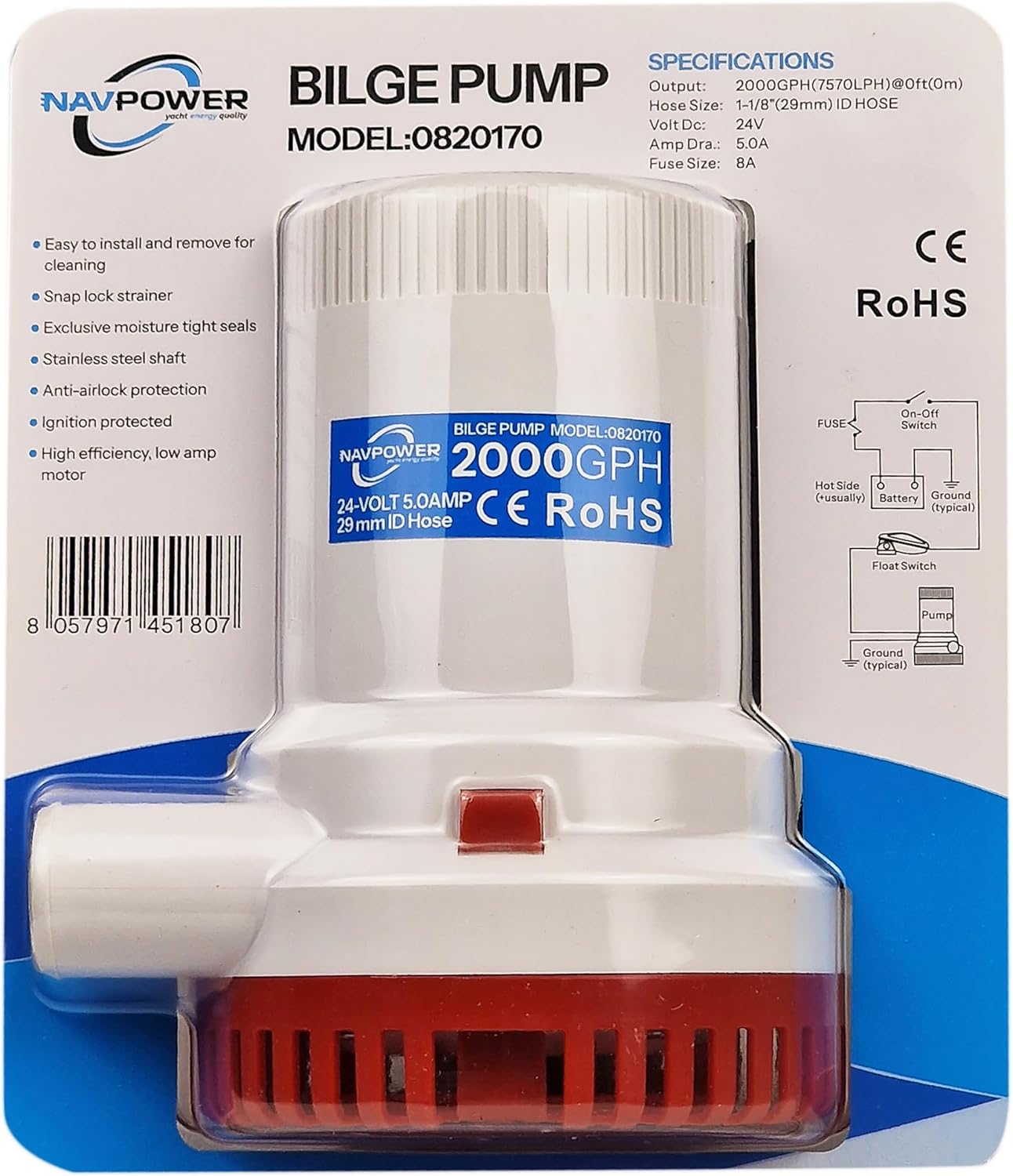 NAVPOWER Pompa di Sentina 12V - 2000 GPH - immagine 3