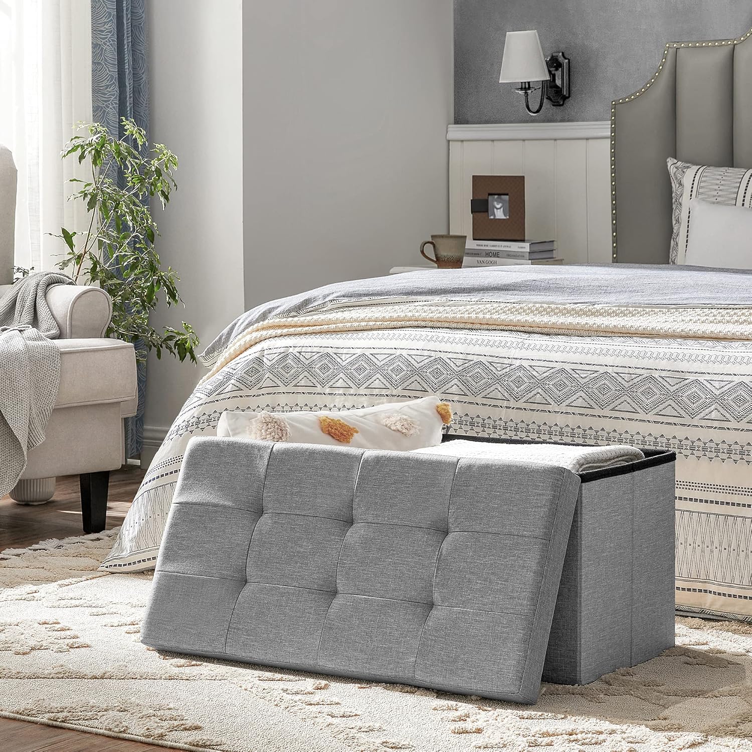 SONGMICS MAZIE Cassapanca Pouf Contenitore 76cm, Grigio Chiaro - immagine 4