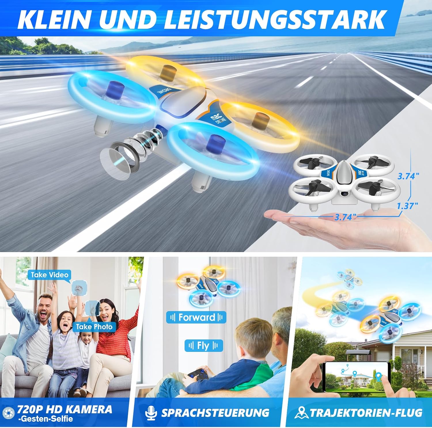 Mini Drone con Telecamera 1080P HD e Luci LED, Arancia - immagine 2