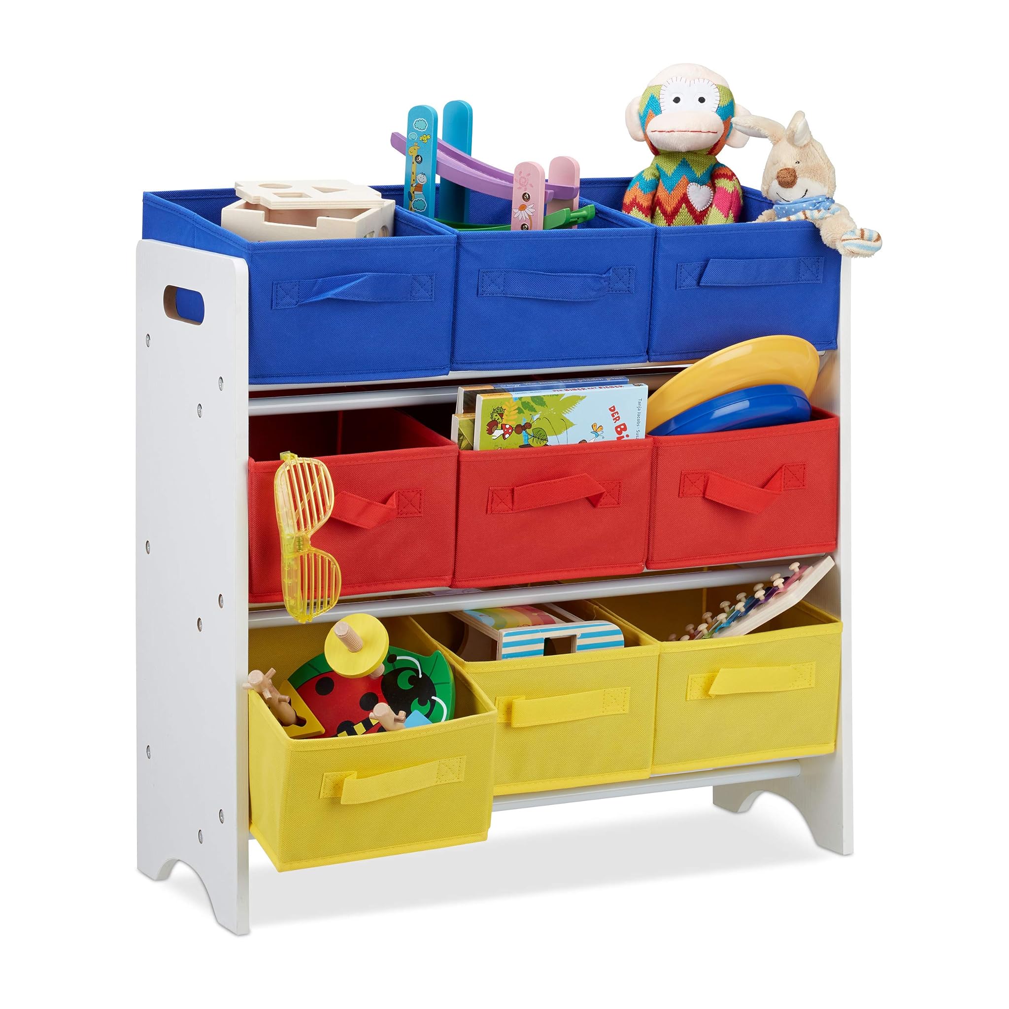 Relaxdays Scaffale per Bambini con 9 Cestini Pieghevoli