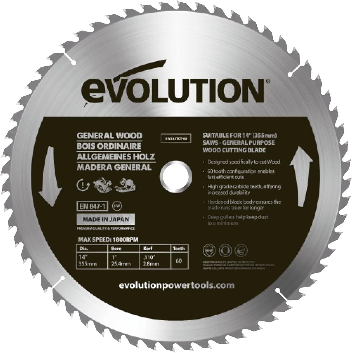 Evolution GW355TCT-60 Lama per sega per legno da 355 mm