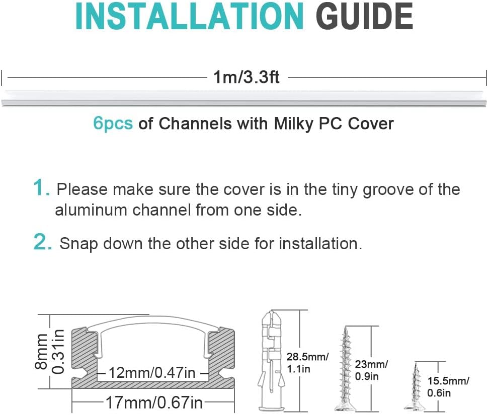 Chesbung Profilo LED Alluminio U 1m x 6 Pack - immagine 6