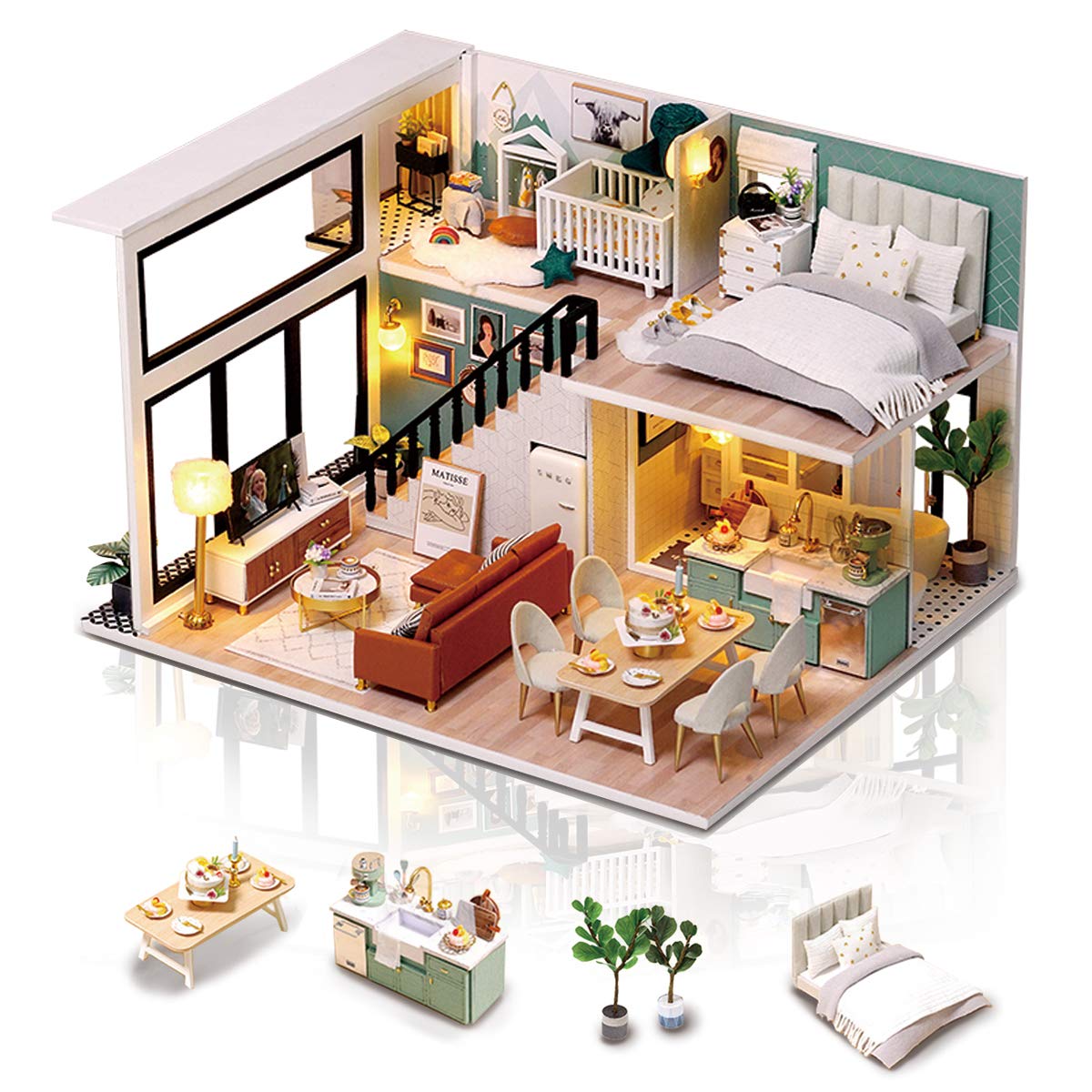 Cuteefun Casa delle Bambole in Miniatura con Musica e Mobili