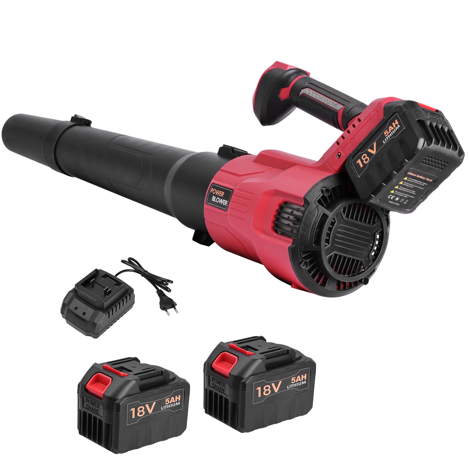 Soffiatore a Batteria per Foglie con 2 Batterie da 5.0Ah