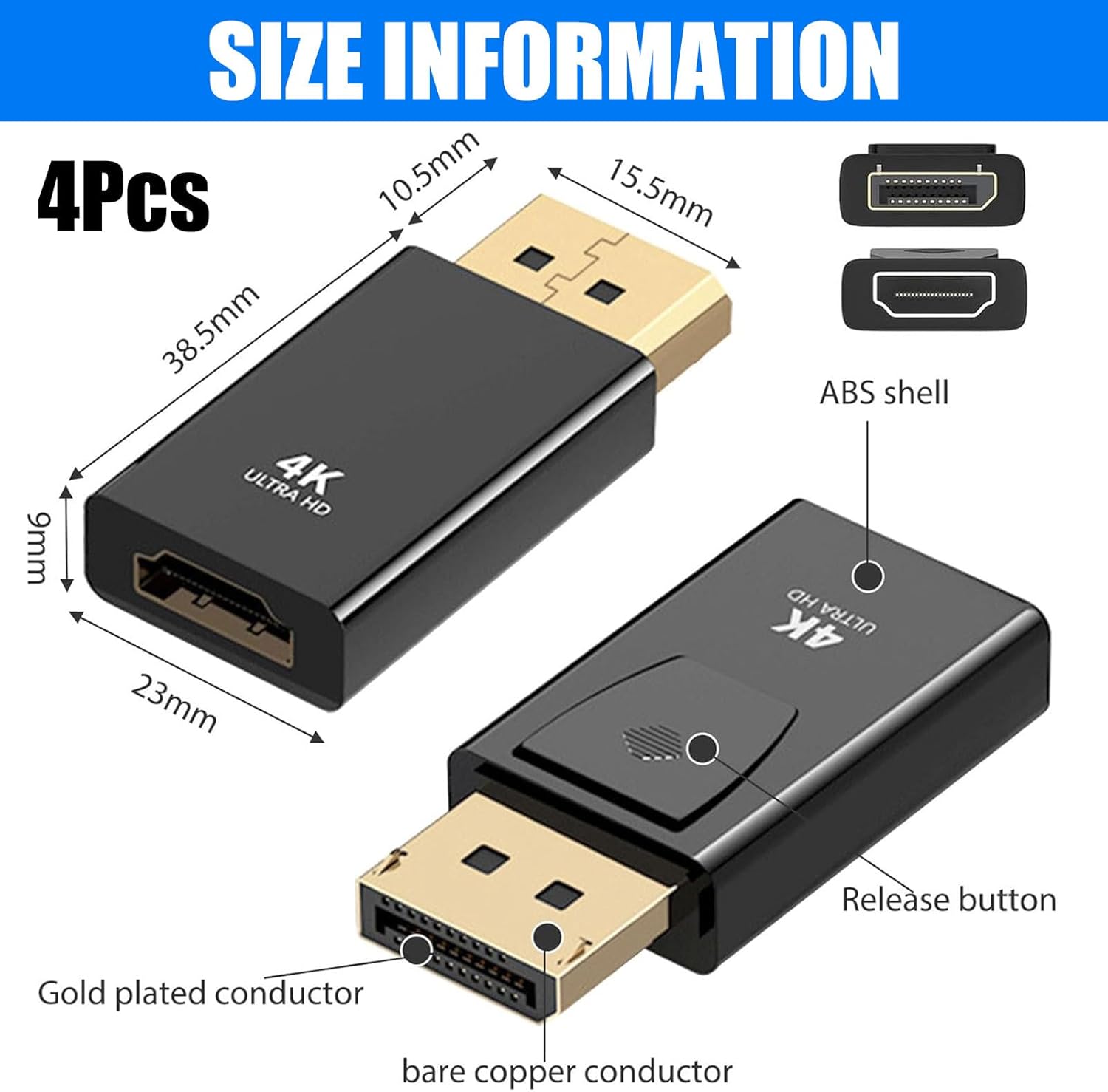 Adattatore DisplayPort a HDMI 4K (4 Pezzi) - immagine 2