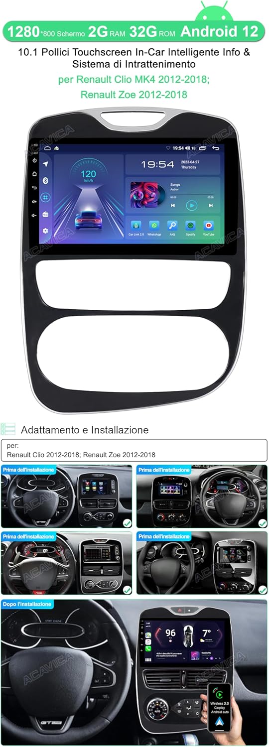 Autoradio Android 14 per Renault Clio MK4/Zoe - immagine 2