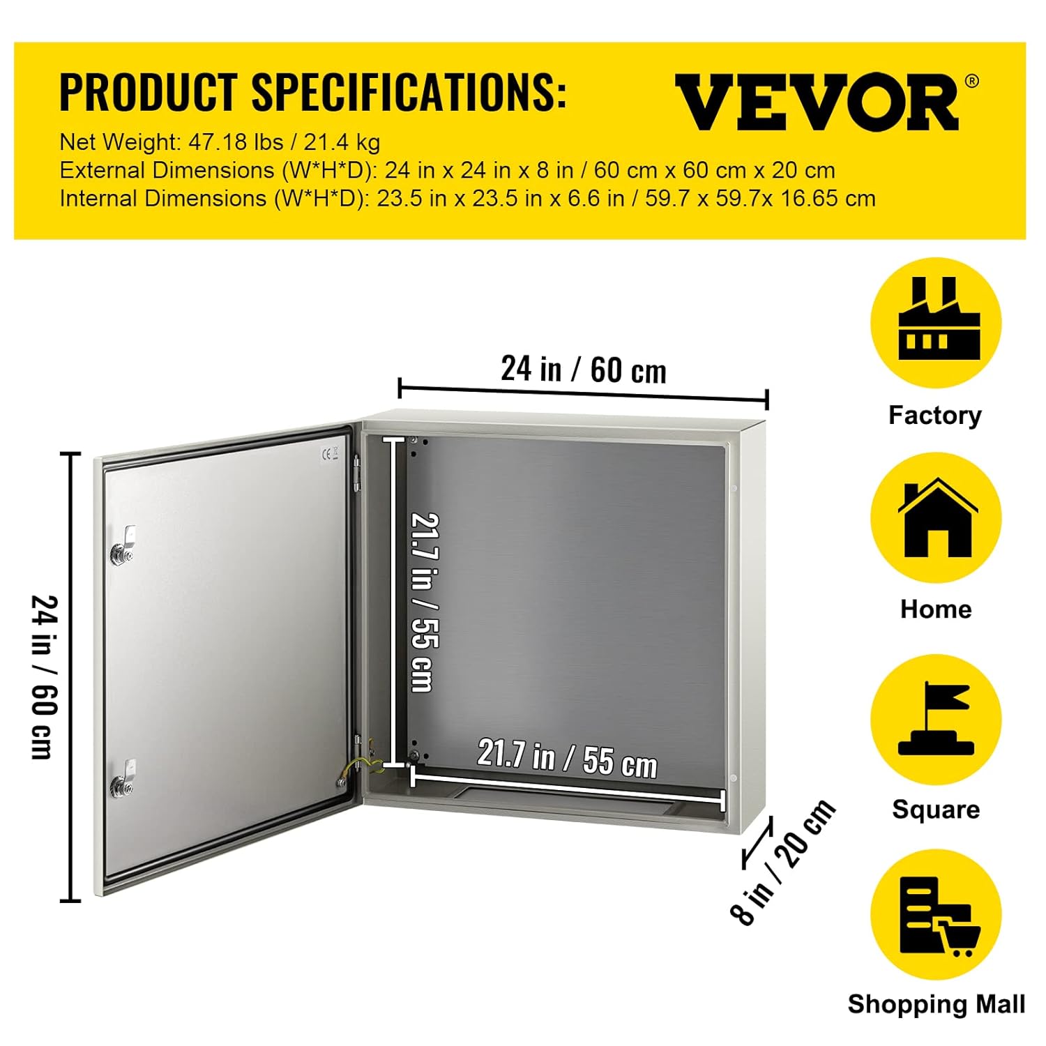 Vevor Cassetta da Parete per Quadri Elettrici IP66 60x60x20cm - immagine 7