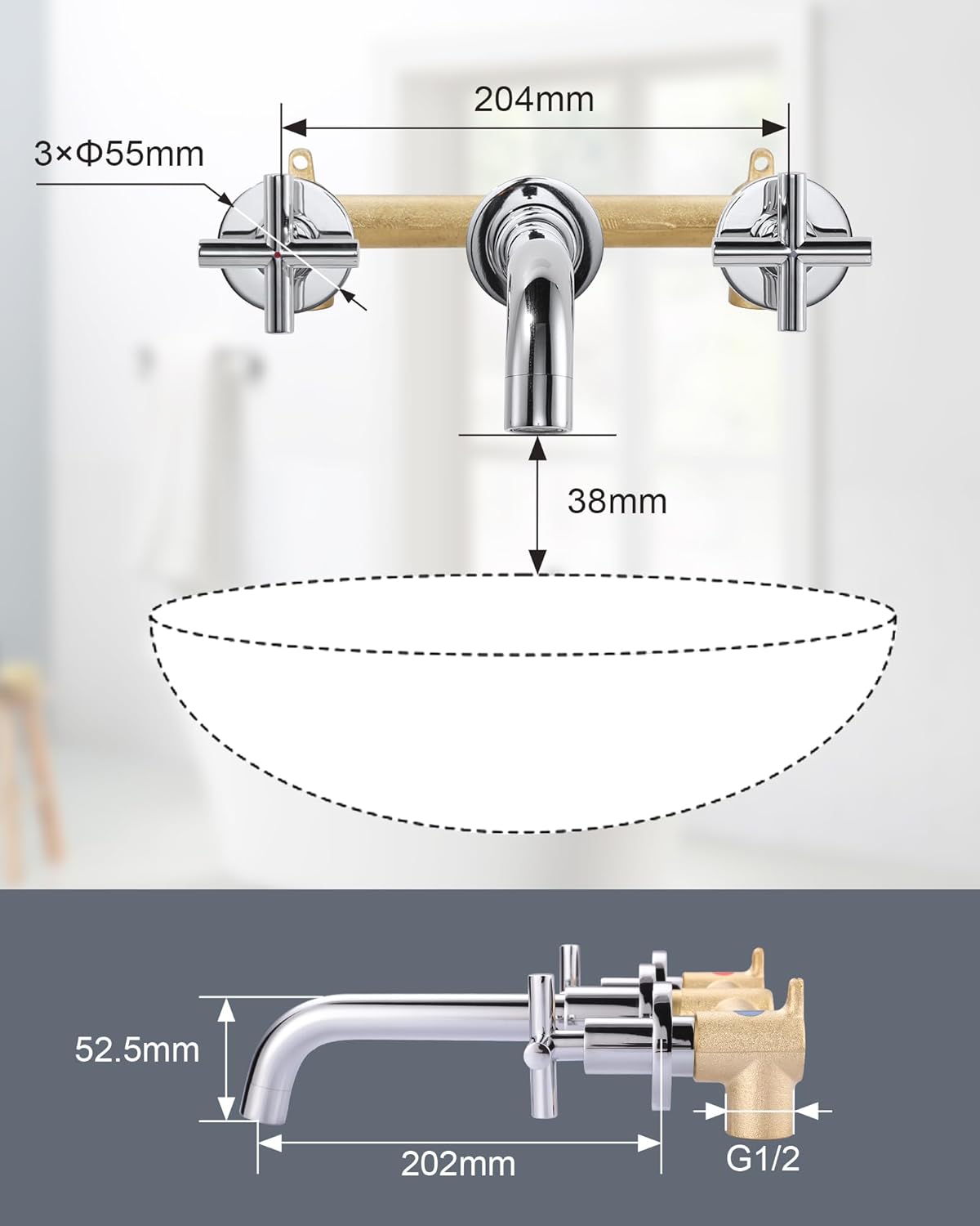 Iviga Rubinetto Lavabo a Parete Girevole 360° Cromo - immagine 4