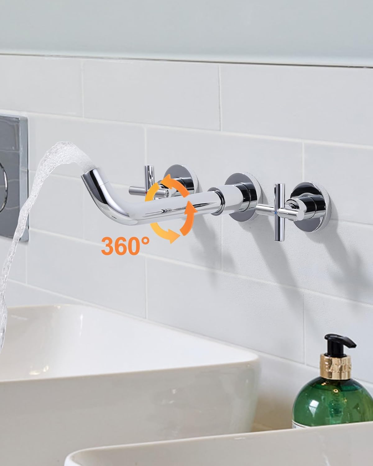 Iviga Rubinetto Lavabo a Parete Girevole 360° Cromo - immagine 5