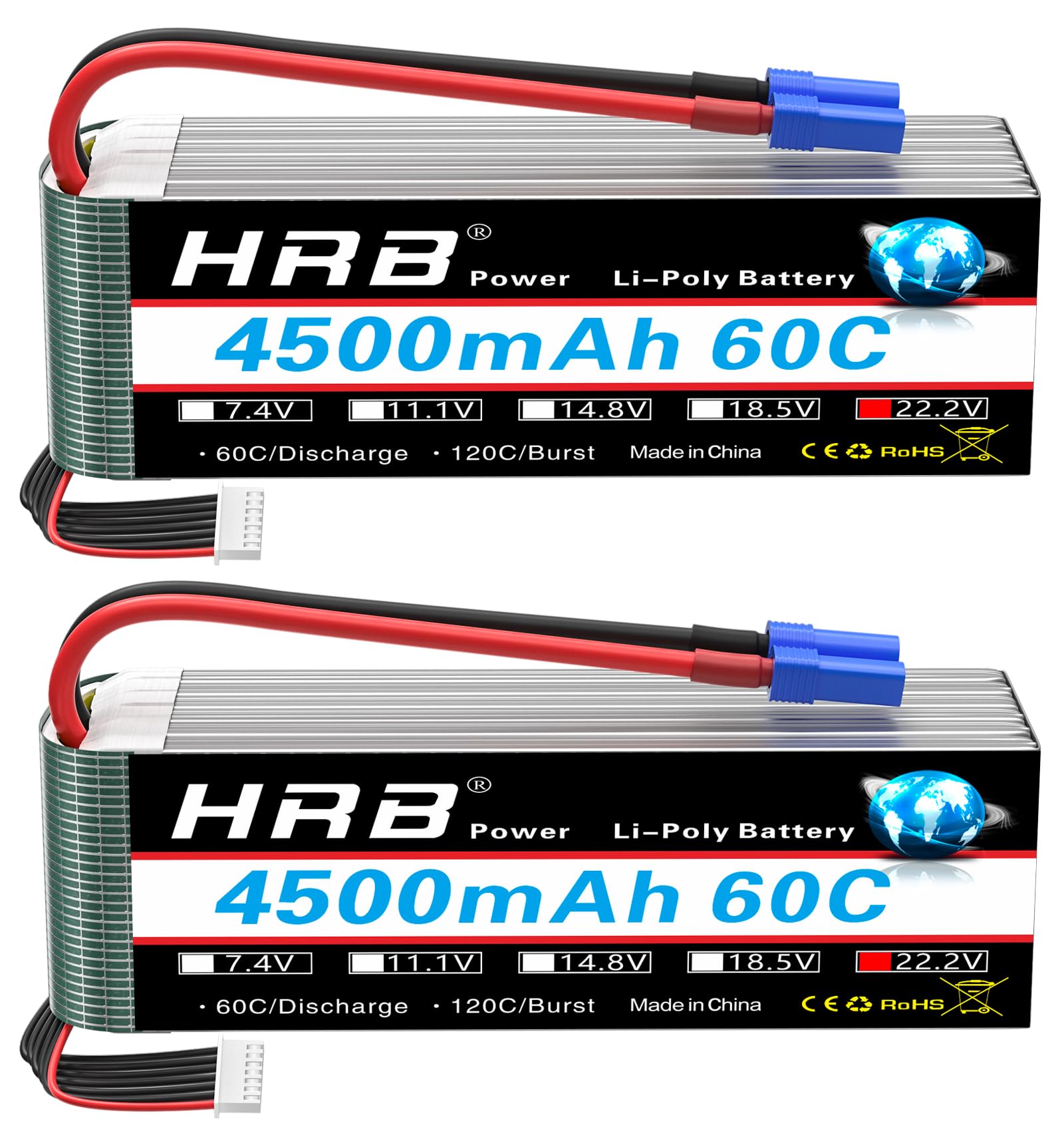 HRB 6S - Batteria Lipo 22.2V 4500mAh 60C EC5 (2 pz)