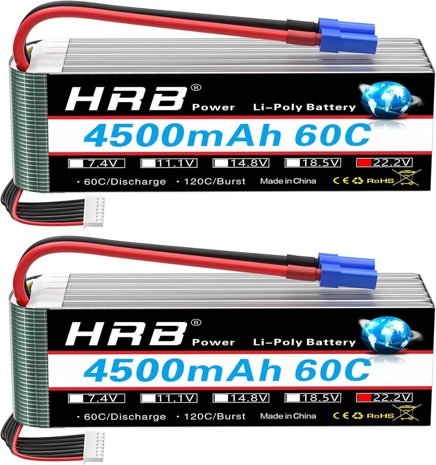 HRB 6S - Batteria Lipo 22.2V 4500mAh 60C EC5 (2 pz) - immagine 1